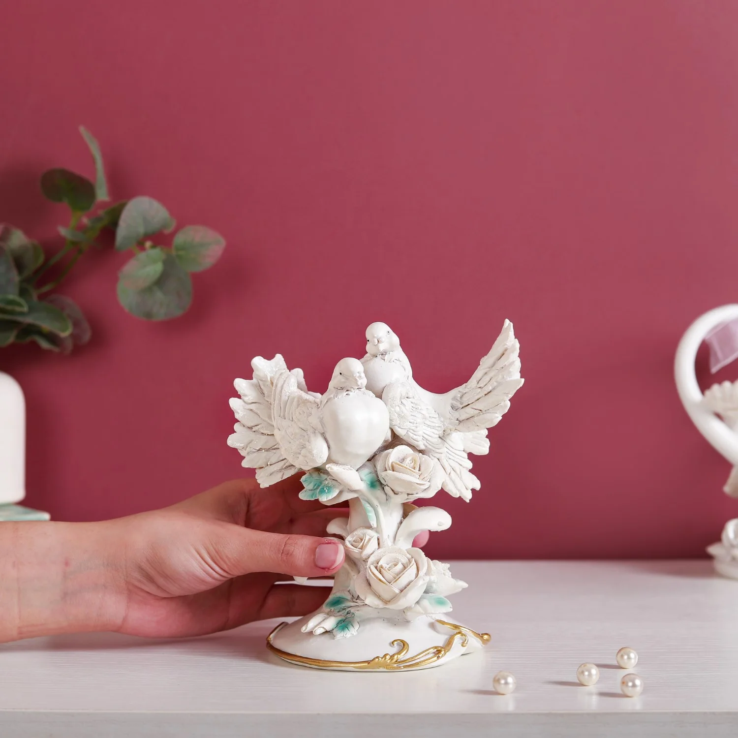 Birds Couple Figurine For Home Decor White - Image 2