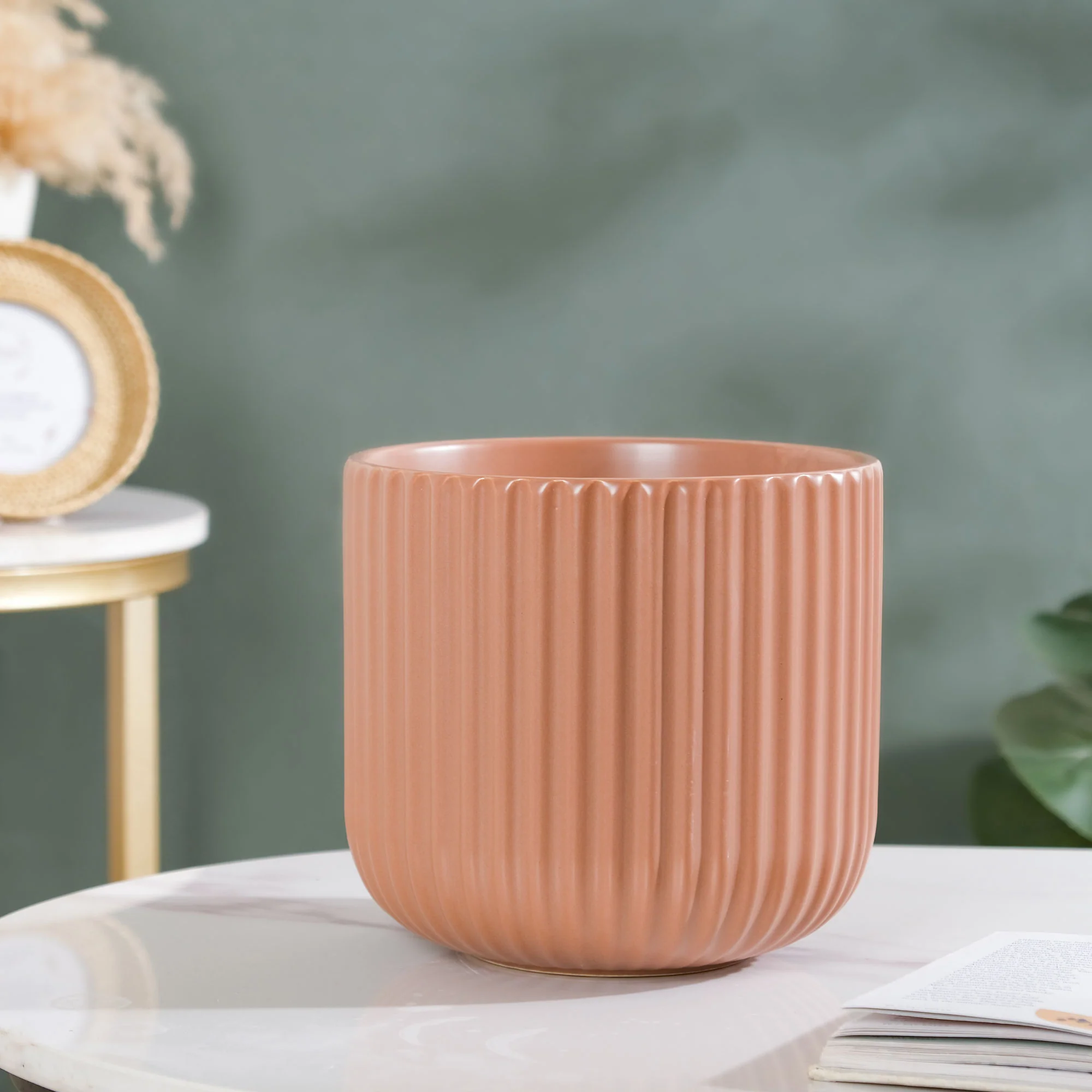 Biscuit Brown Fluted Vase Large - Image 5