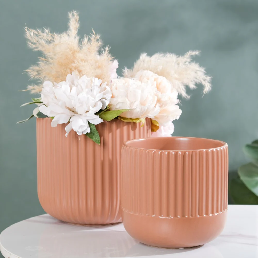 Biscuit Brown Fluted Vase Large - Image 7