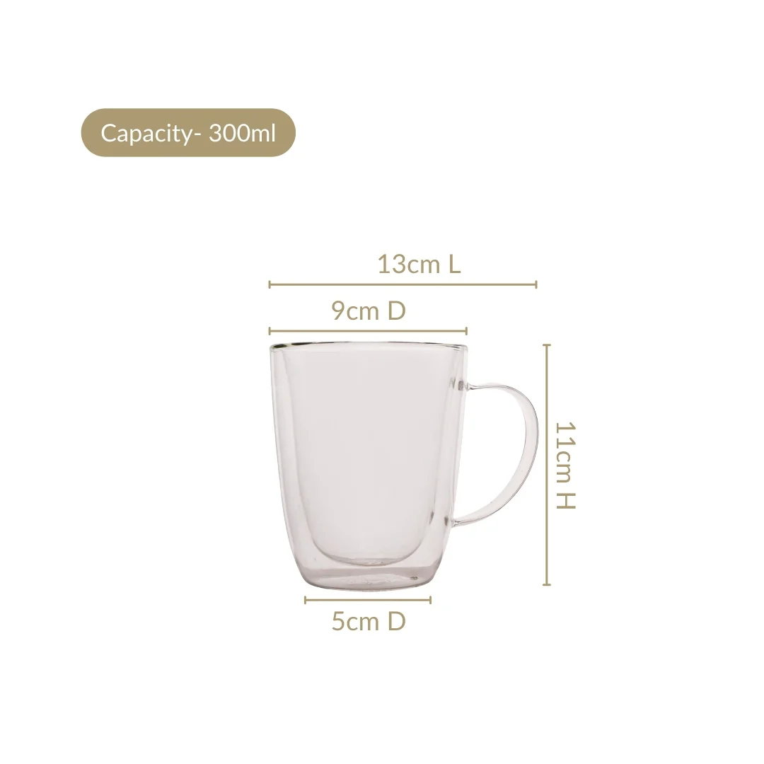 Bistro Style Double Wall Glass Coffee Mugs Set Of 2 300ml - Image 3