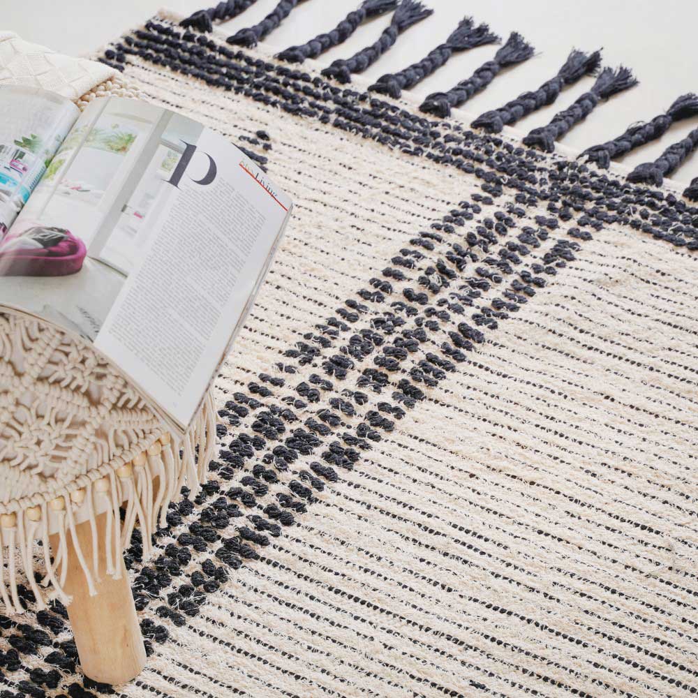 Black and Beige Hand Woven Carpet for Living Room - Image 16