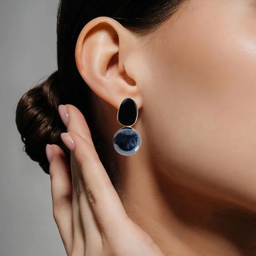 Black And Grey Contemporary Pearl Earrings - Image 2