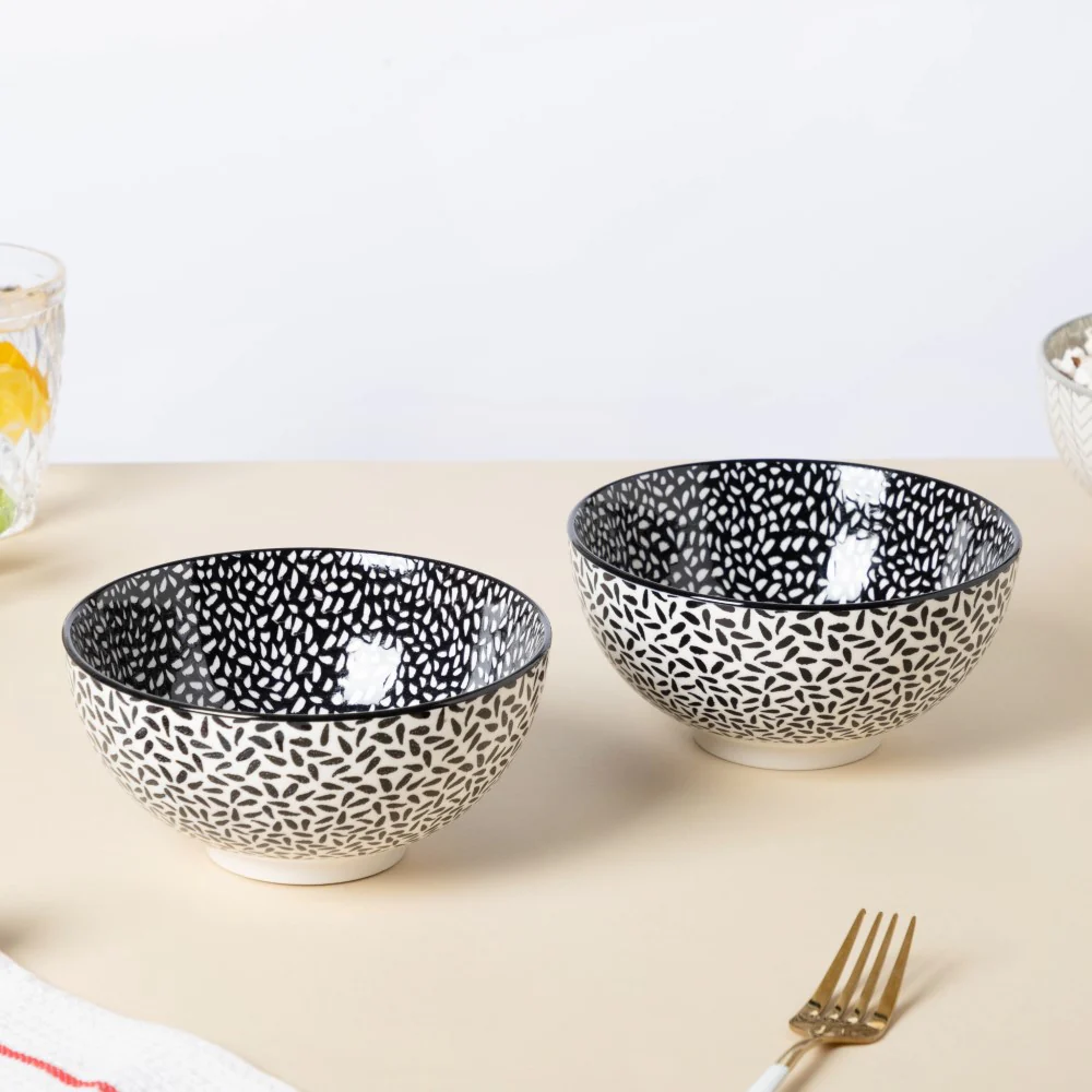 Black And White Snack Bowl 400ml Set Of 2 - Image 2