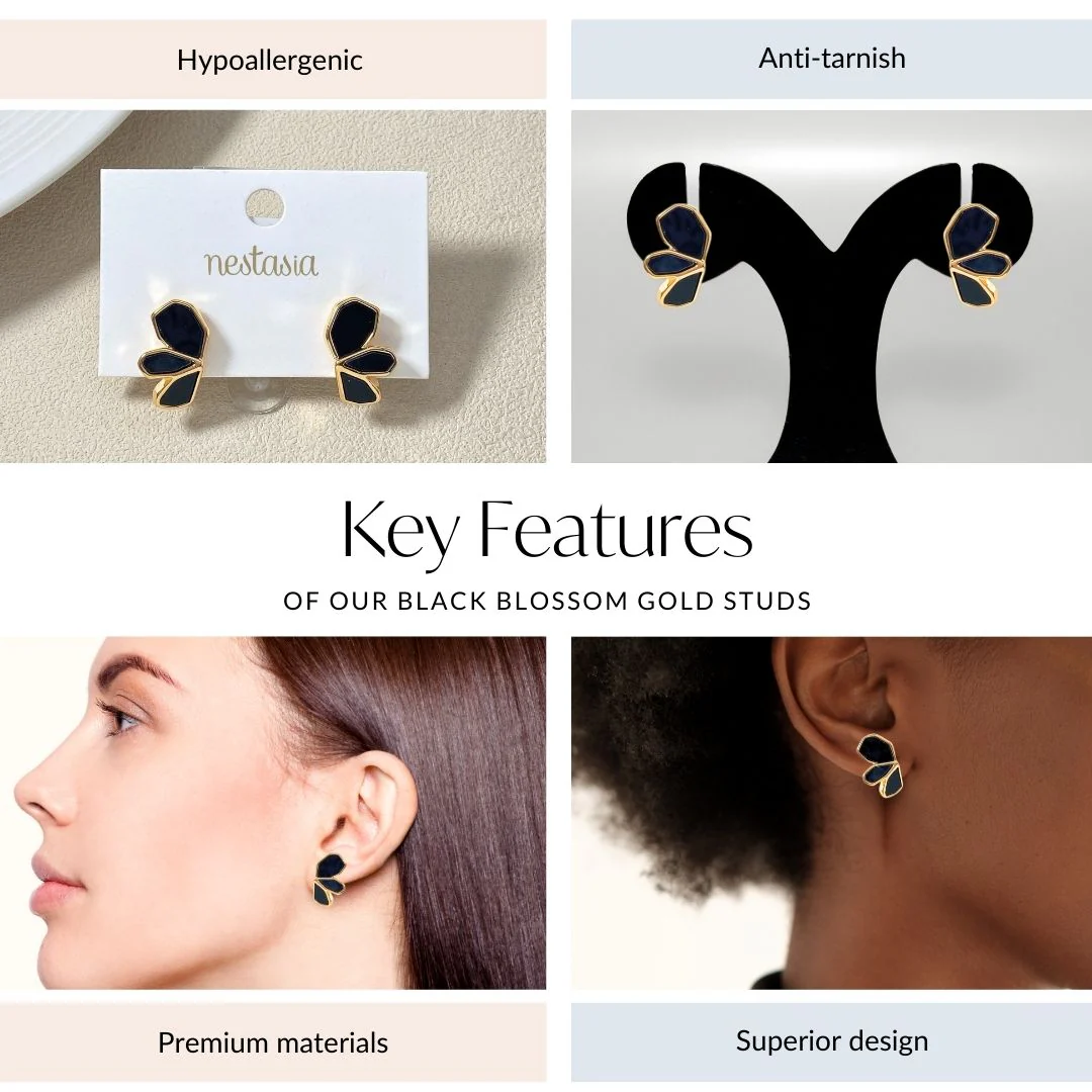 Black Blossom Gold Studs - Image 4