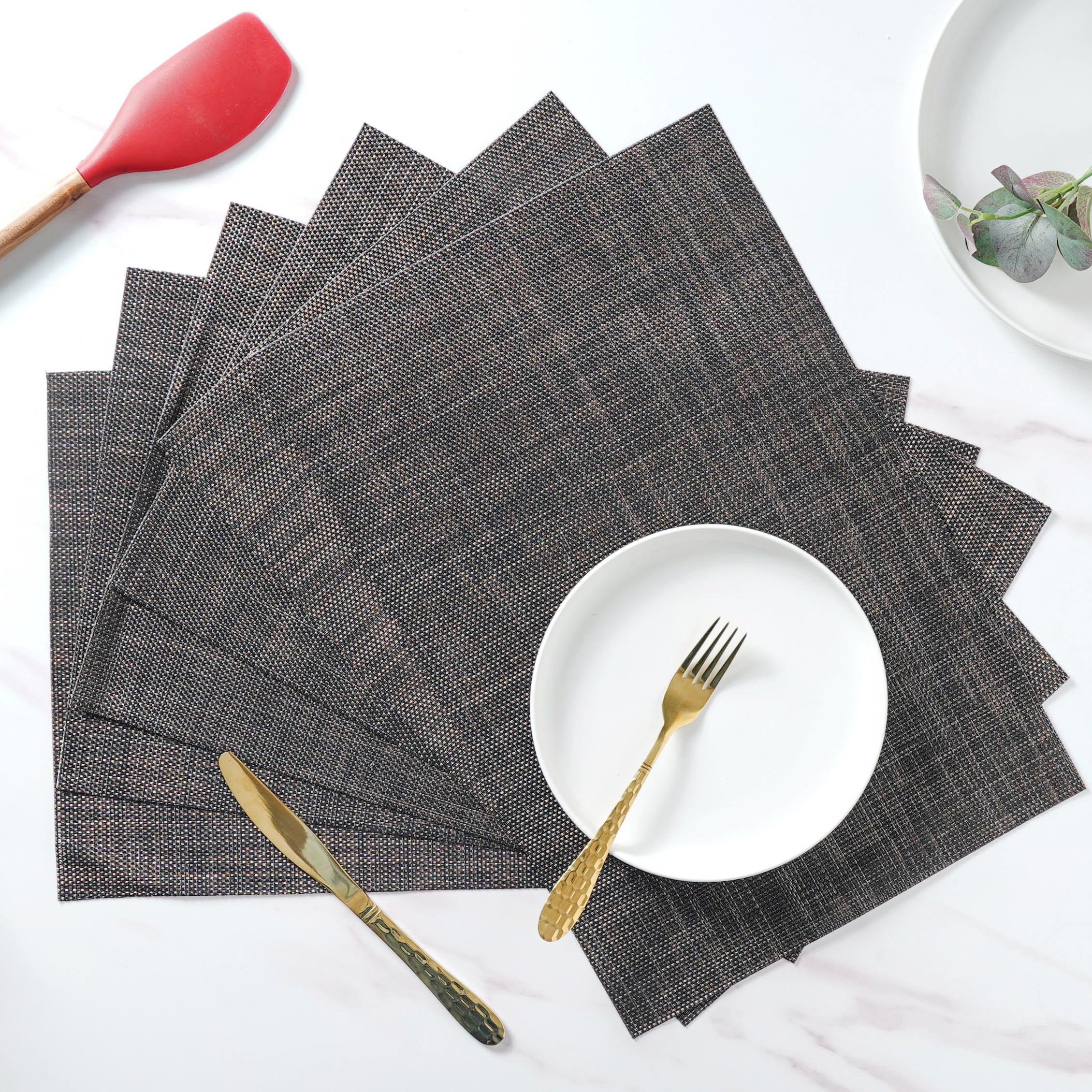 Black Brown PVC Table Mat Set of 6