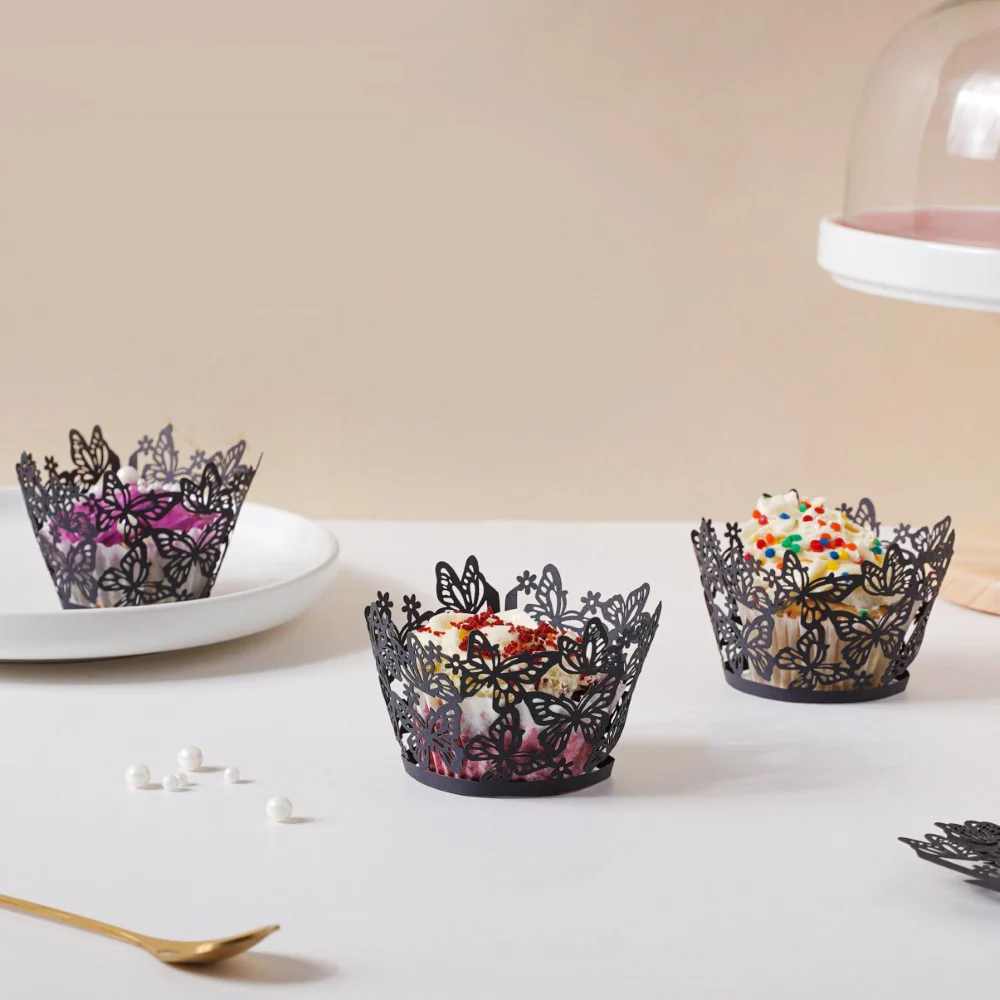Black Butterfly Lace Cupcake Wrapper Set of 20