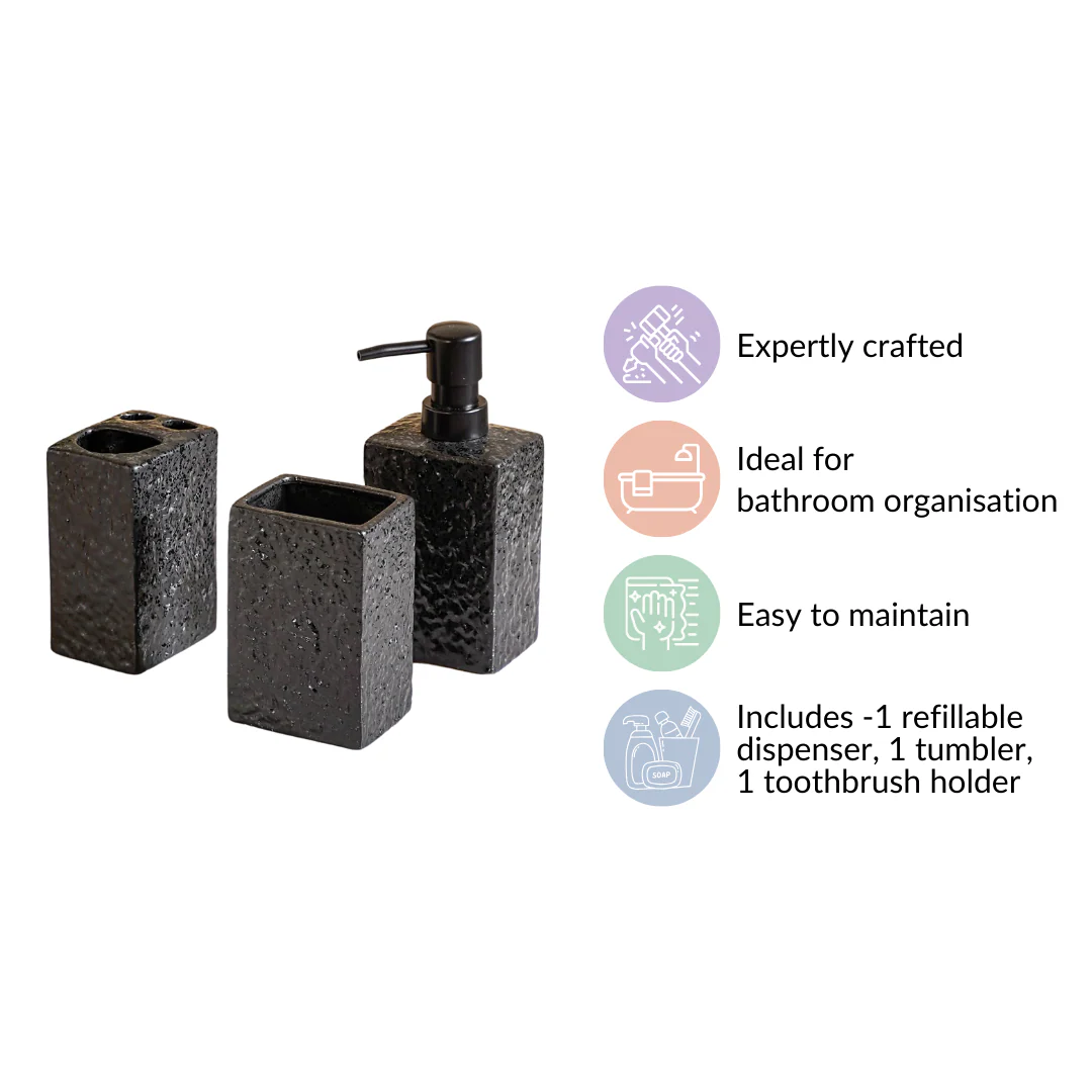 Black Ceramic Bath Set Of 3 Stone Textured - Image 4