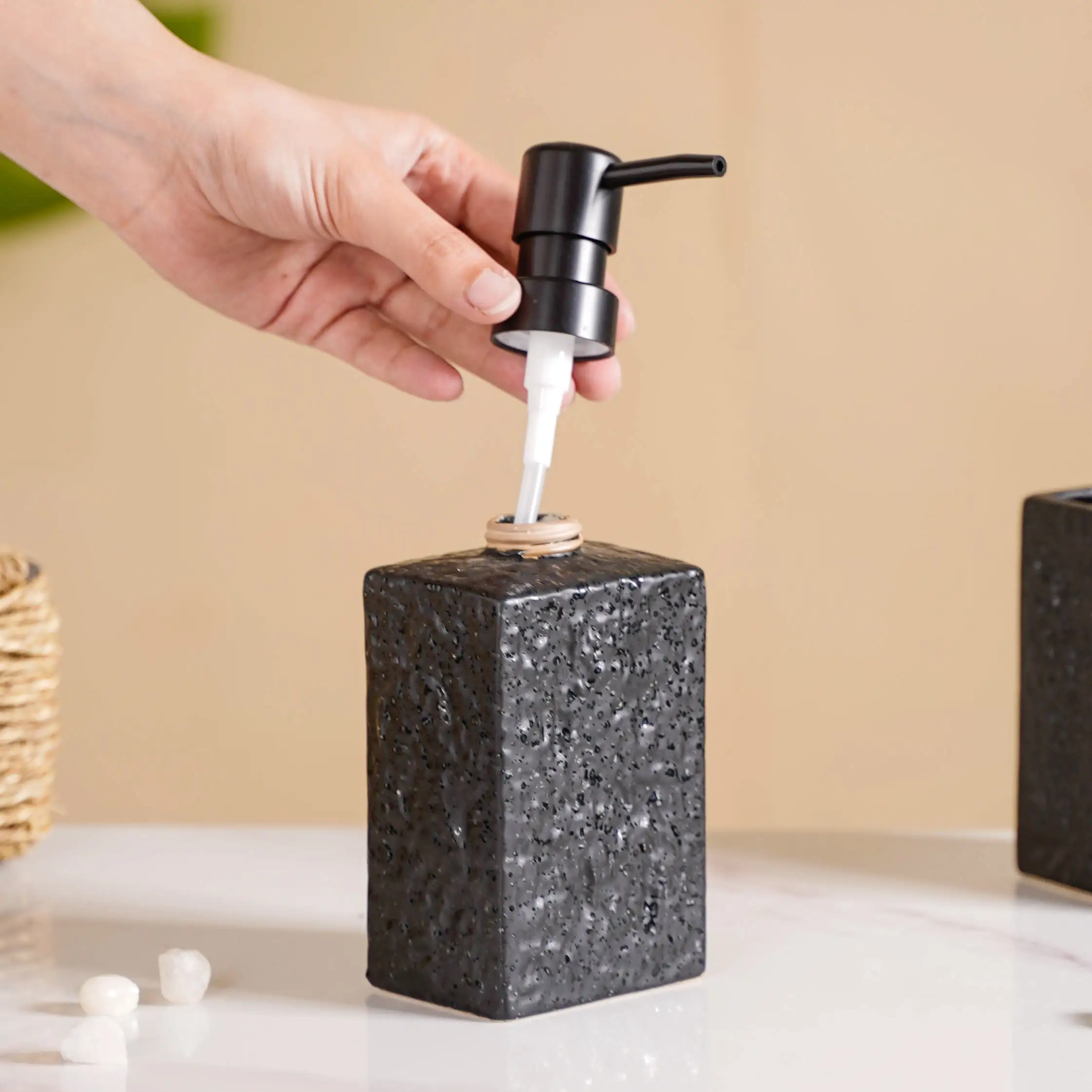Black Ceramic Bath Set Of 3 Stone Textured - Image 8
