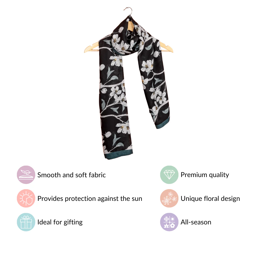 Black Floral Scarf For Women - Image 4