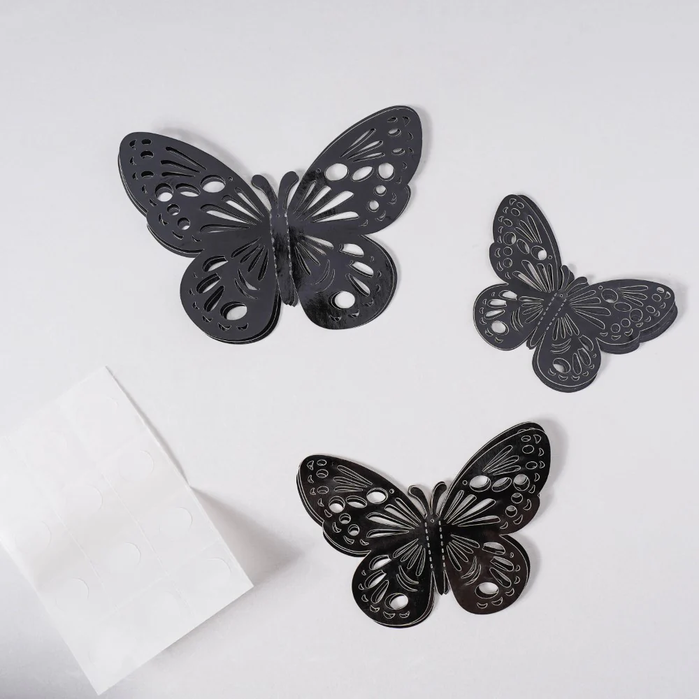 Black Foil Butterfly 3D Wall Stickers Set Of 12 - Image 9