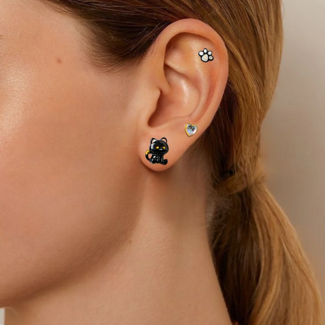 Black Kitty Studs Set Of 3 - Image 2