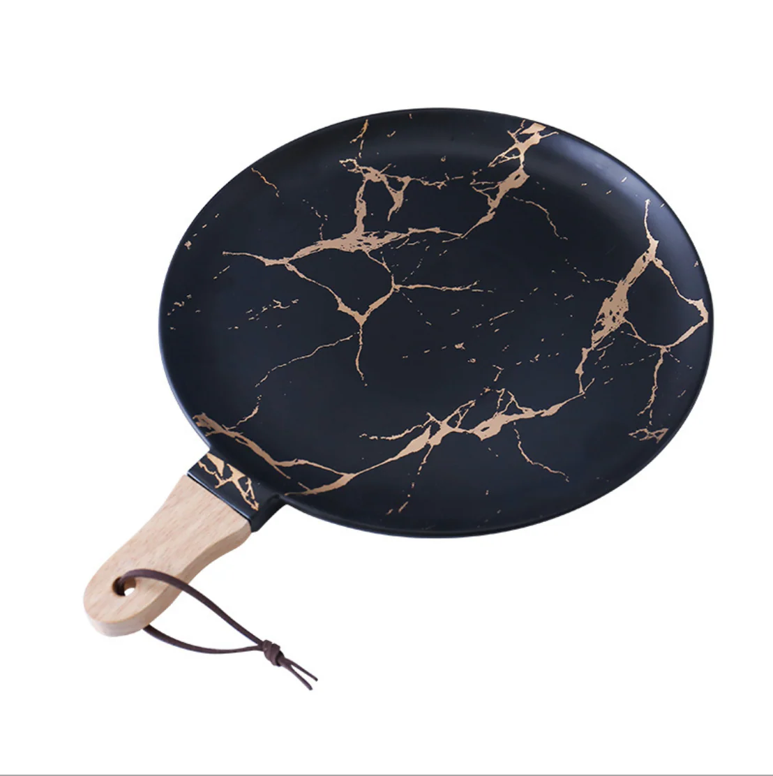 Black Marble Gold Detailed Platter With Handle - Image 6