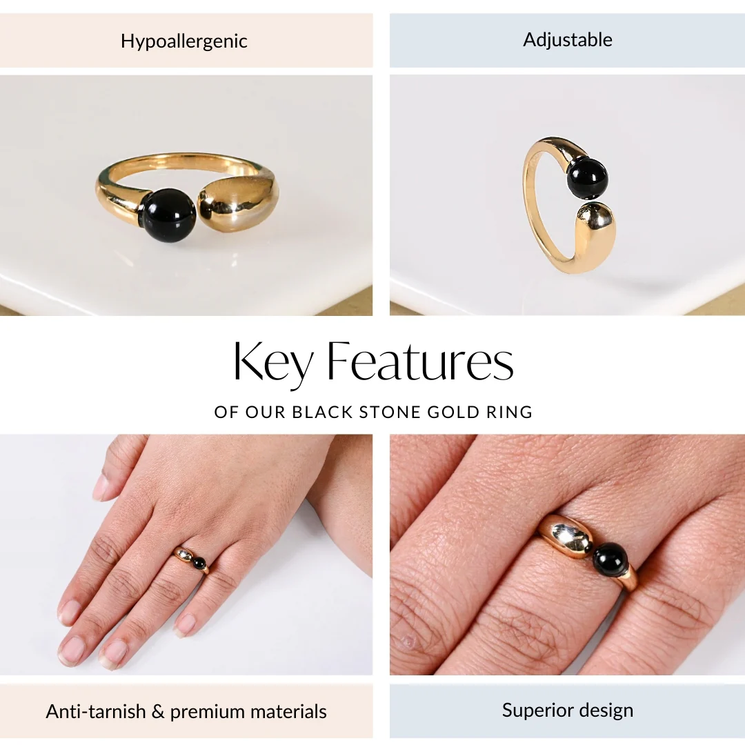 Black Stone Gold Ring - Image 4