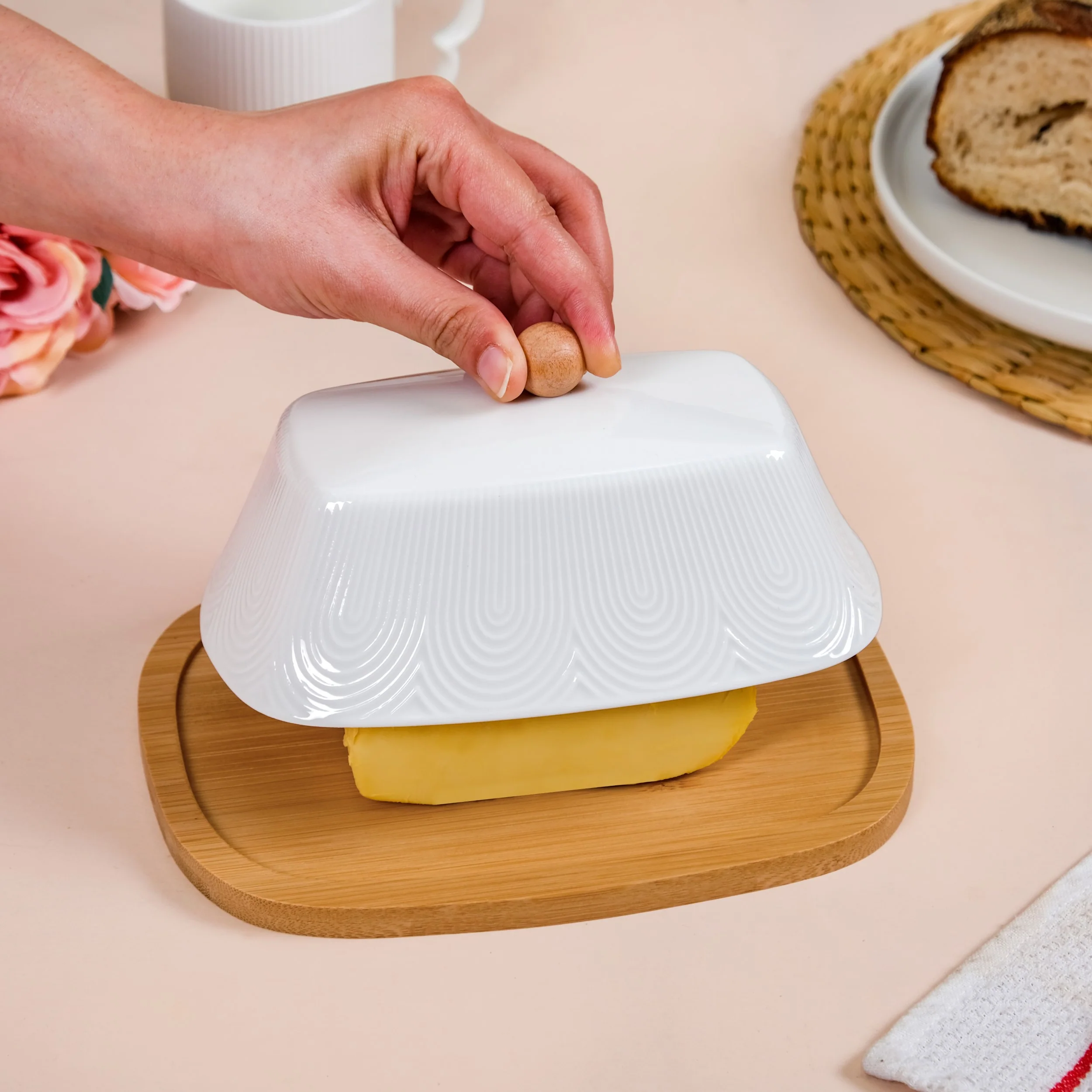 Blanca Rectangular Wooden Butter Dish With Ceramic Lid - Image 3