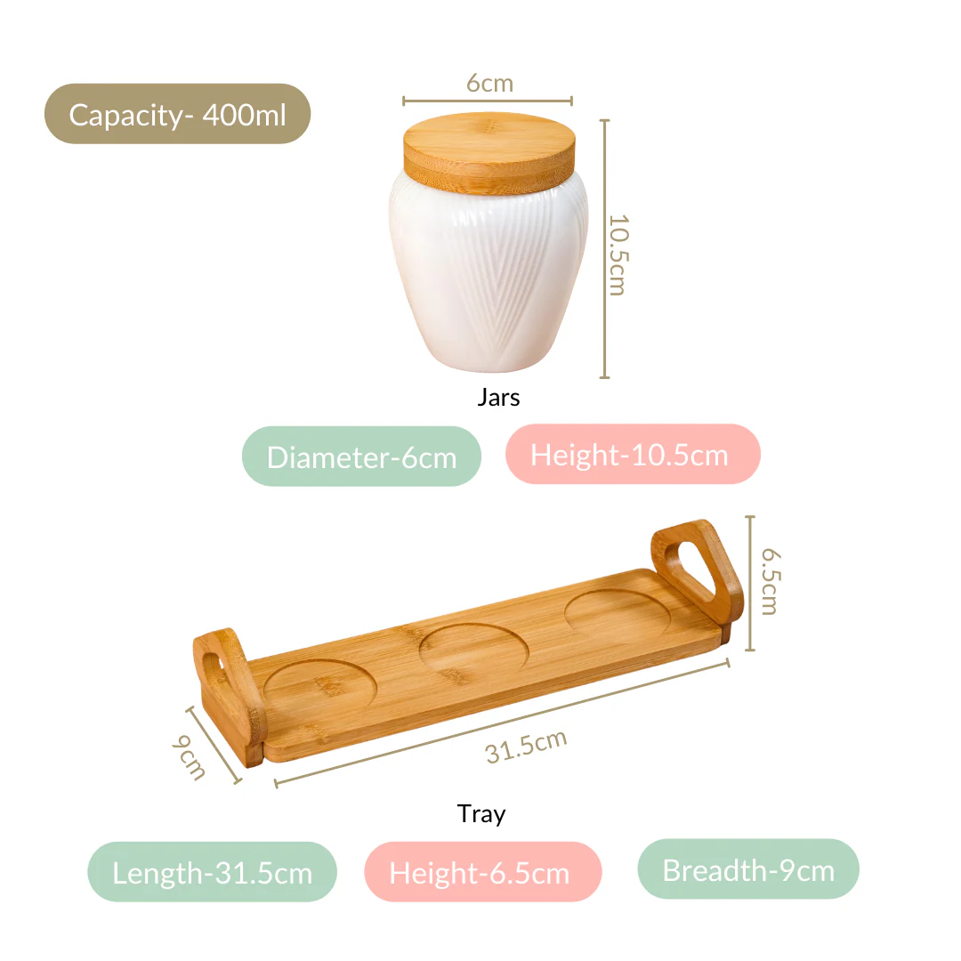 Blanca Set Of 3 Airtight Ceramic Jars With Lids And Wooden Tray - Image 4