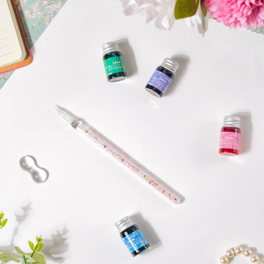 Bling Glass Dip Pen With 4 Ink Bottles - Image 3
