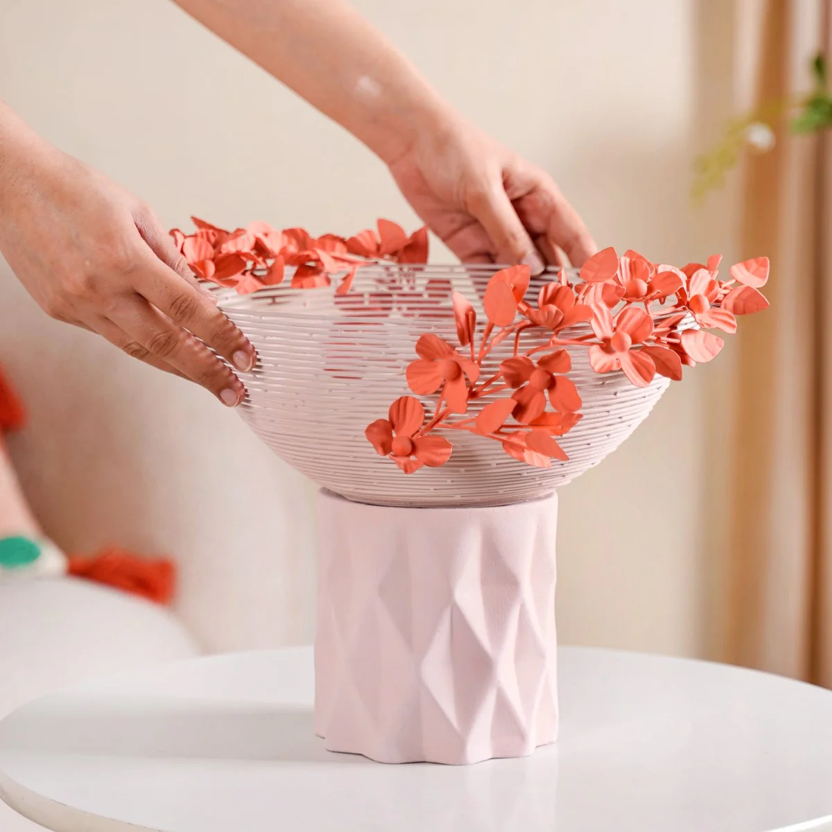Bloom Basket Pink Pedestal Decorative Bowl - Image 2