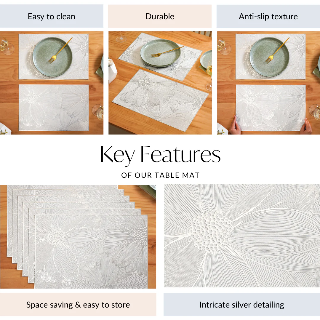 Blooming Flower Silver Table Mat Set Of 6 - Image 4