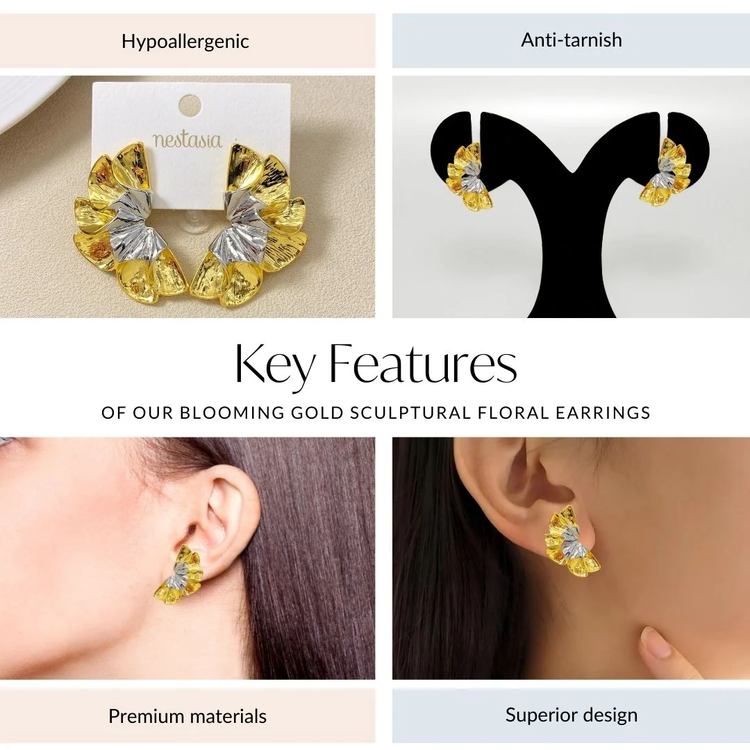 Blooming Gold Sculptural Floral Earrings - Image 4