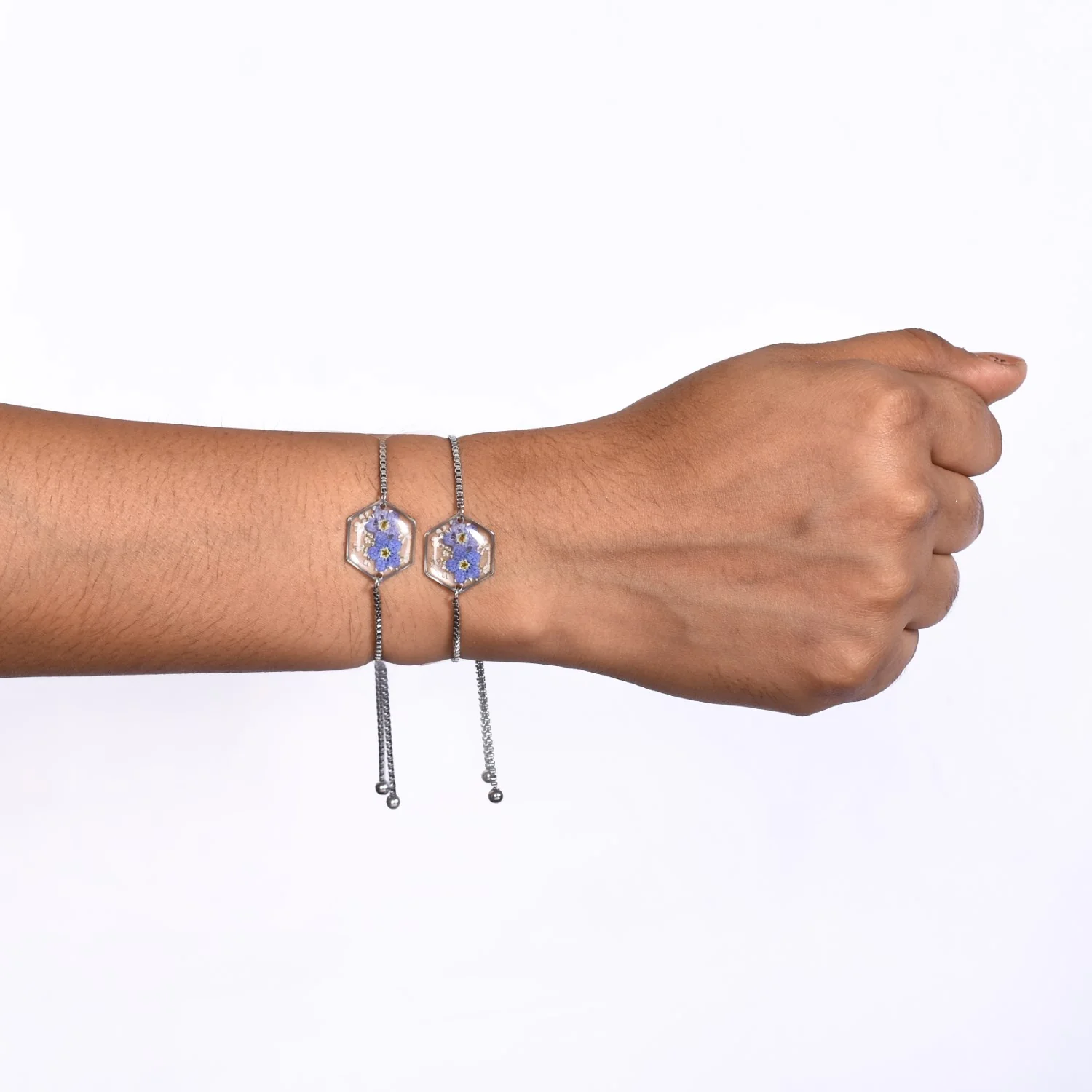 Blossom Reverie Silver Chain Bracelet Set Of 2 - Image 3