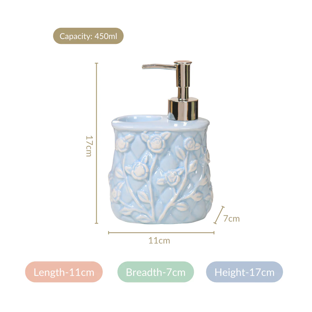 Blue 2 In 1 Ceramic Dispenser With Toothbrush Holder - Image 4