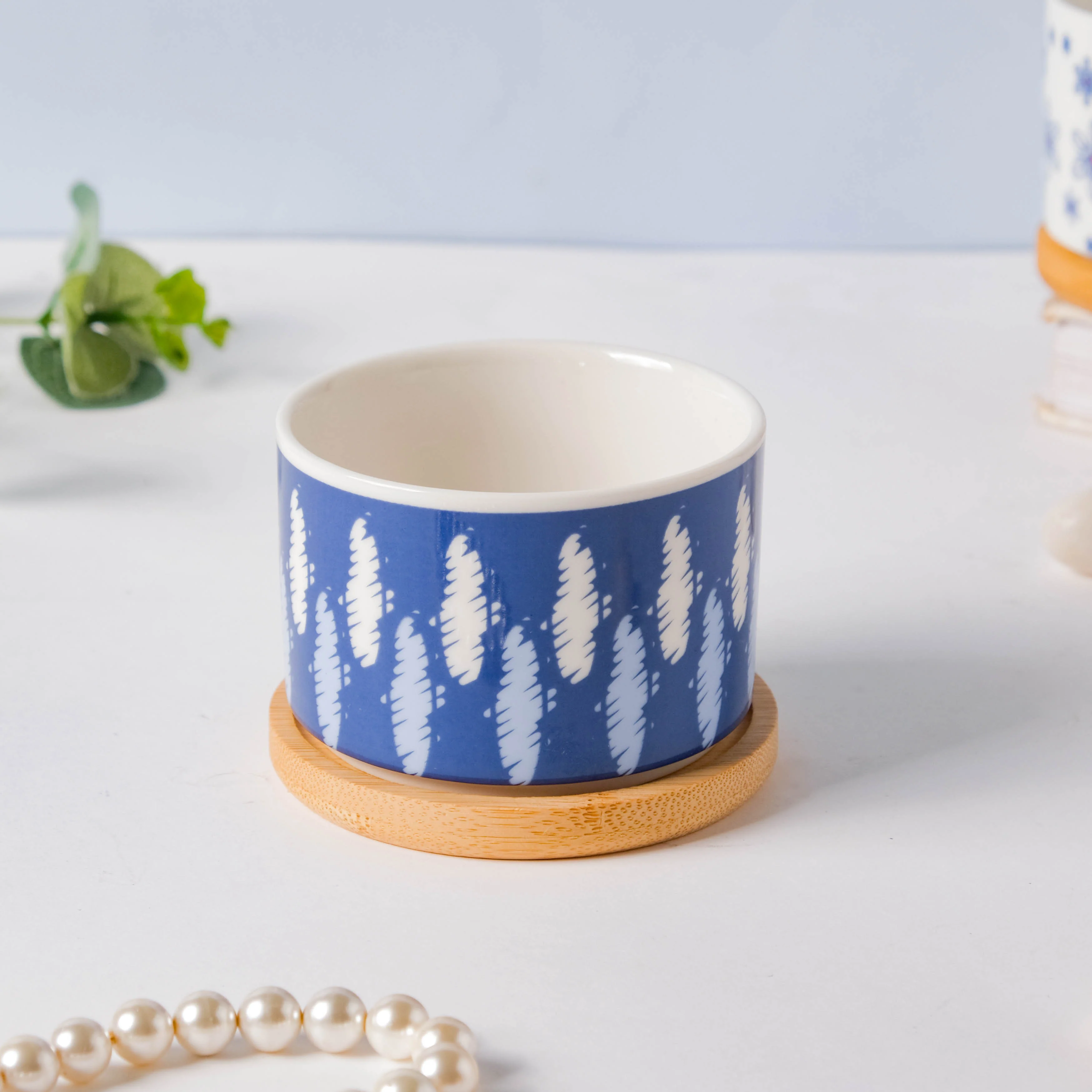 Blue Abstract Japanese Planter And Wooden Coaster - Image 6