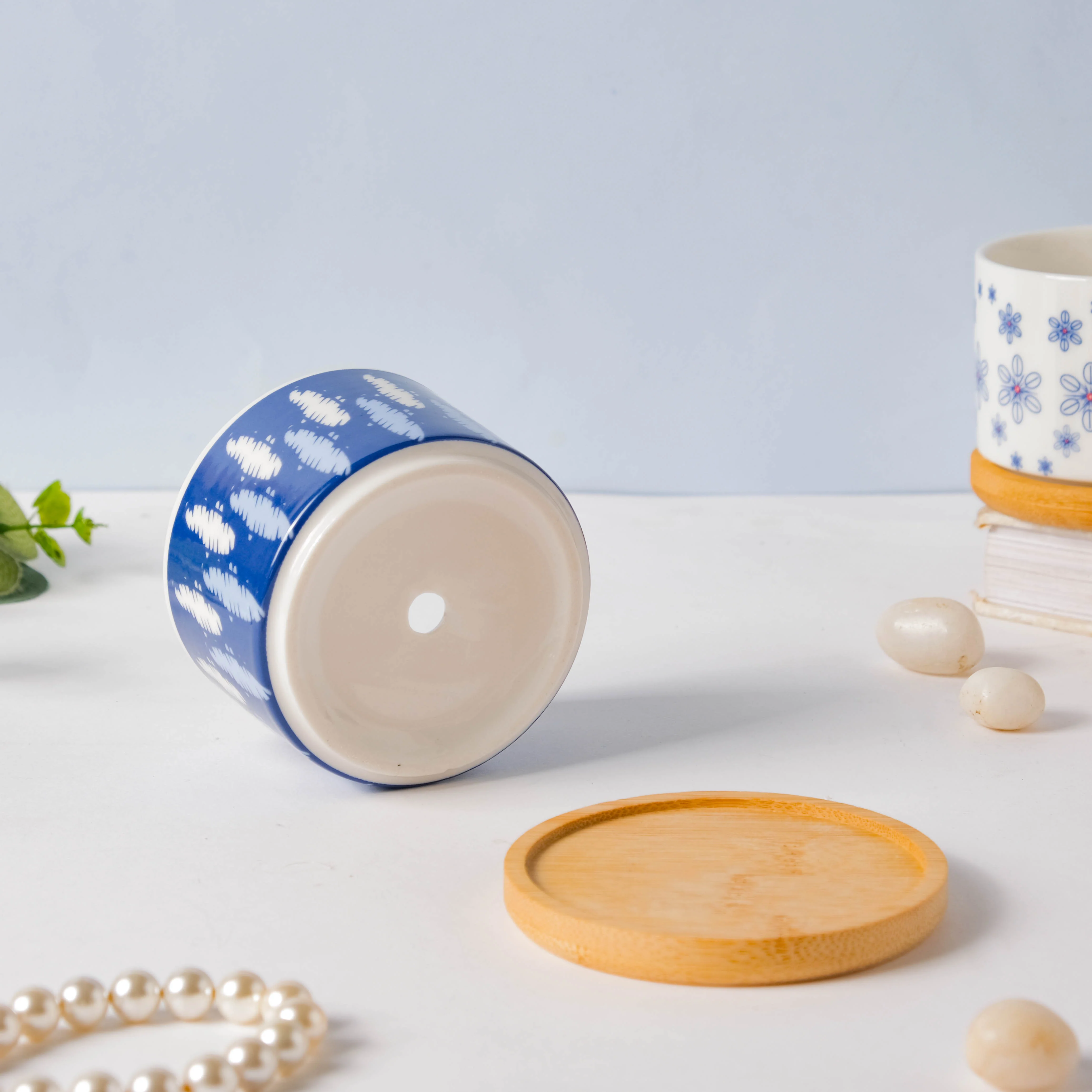 Blue Abstract Japanese Planter And Wooden Coaster - Image 7