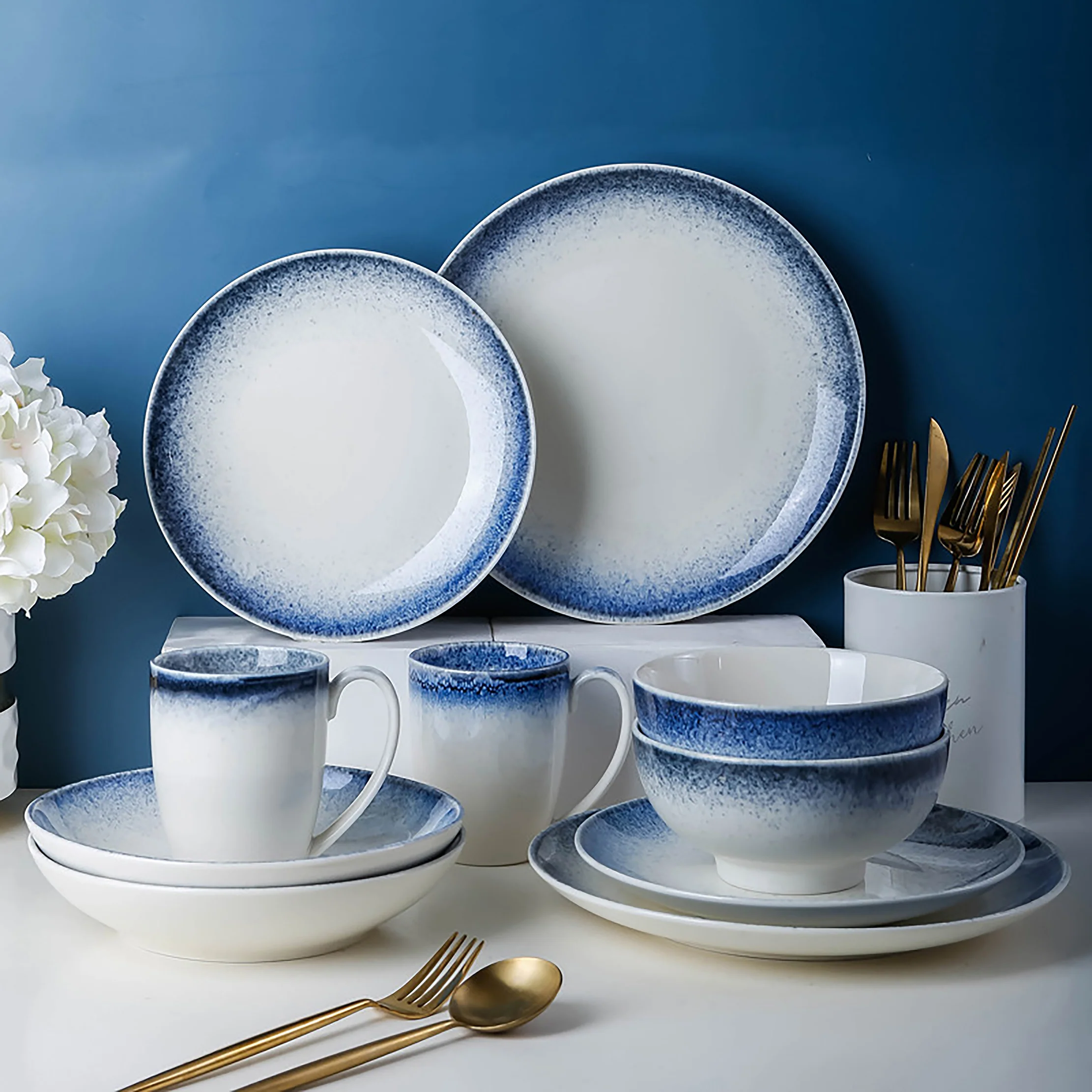 Blue And White Handcrafted Soup Bowl - Image 3