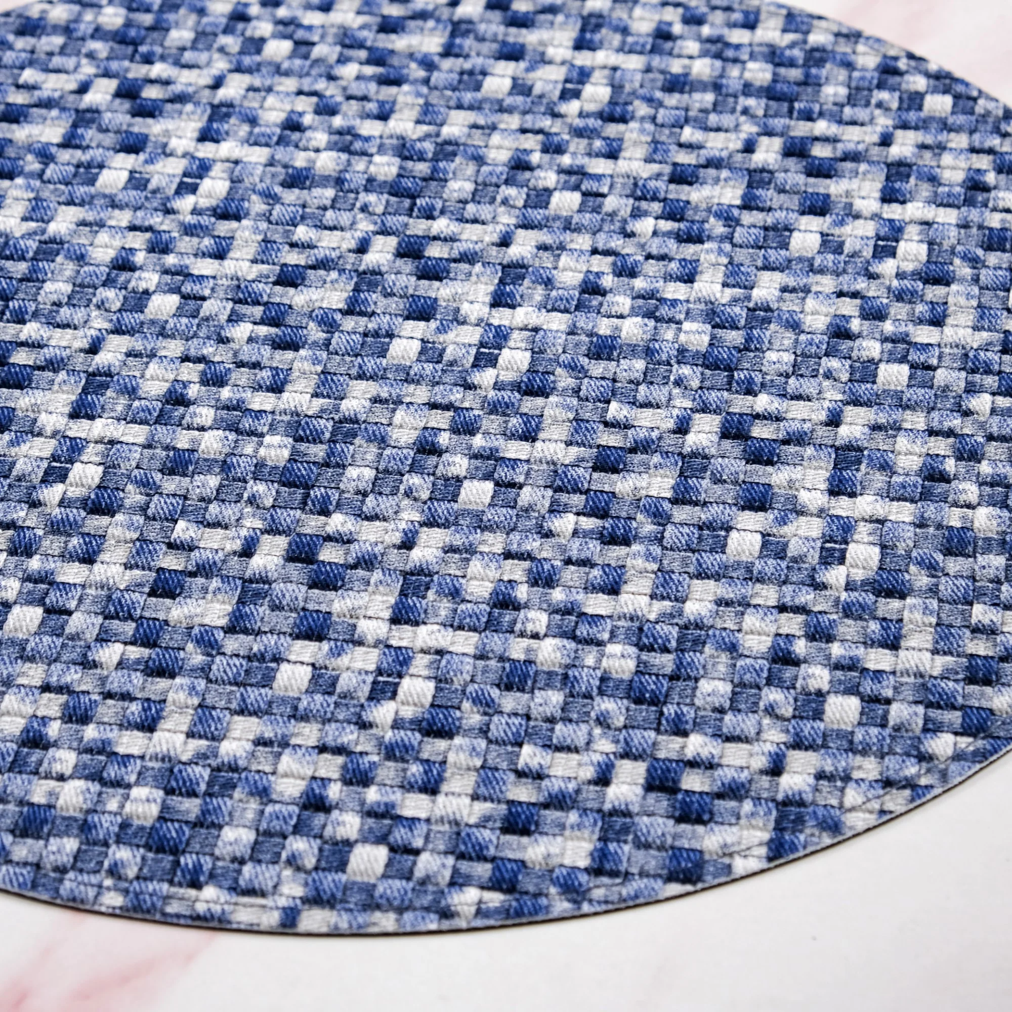 Blue And White Intrecciato Weave Round Table Mat Set Of 6 - Image 3