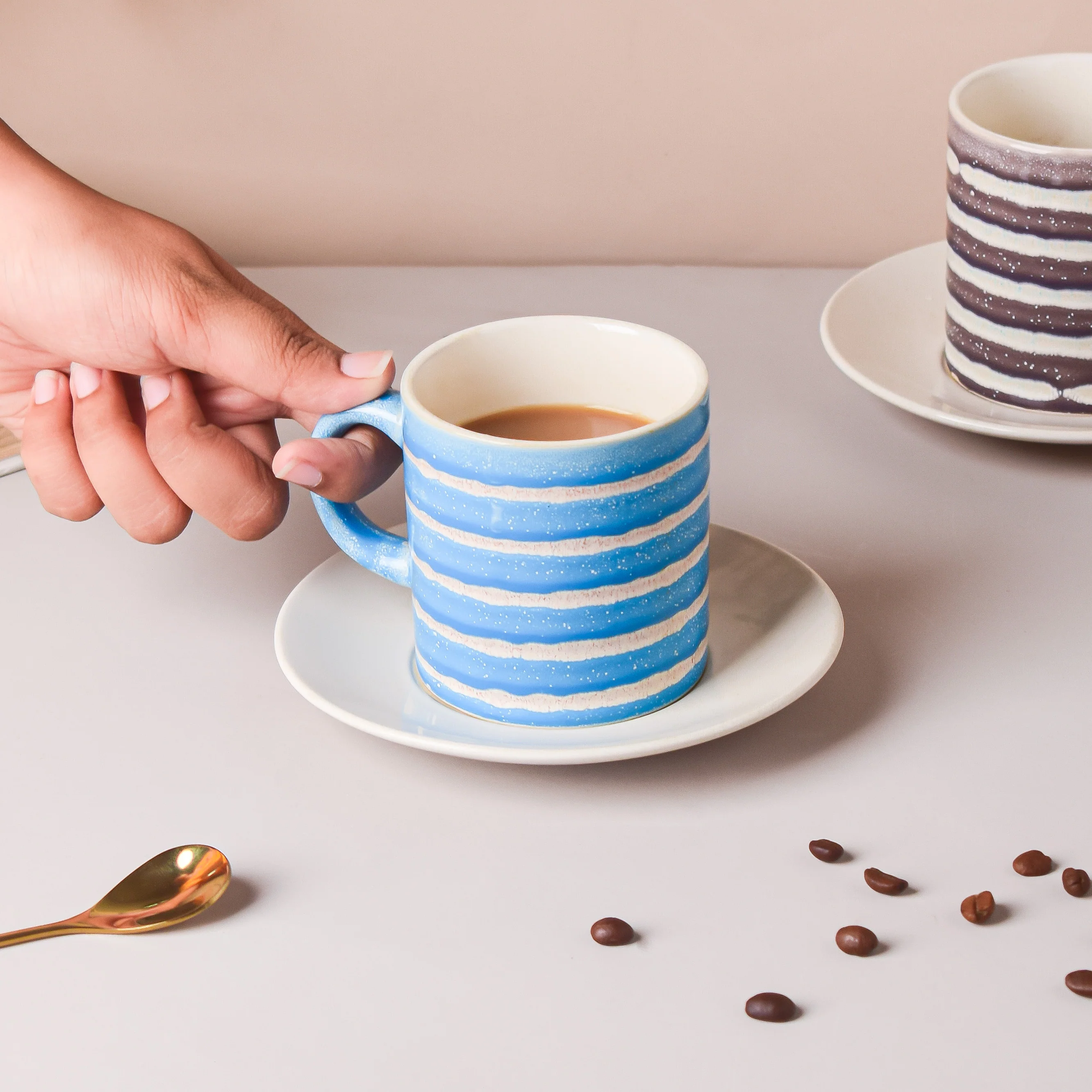 Blue And White Textured Cup Set 150 ml - Image 3