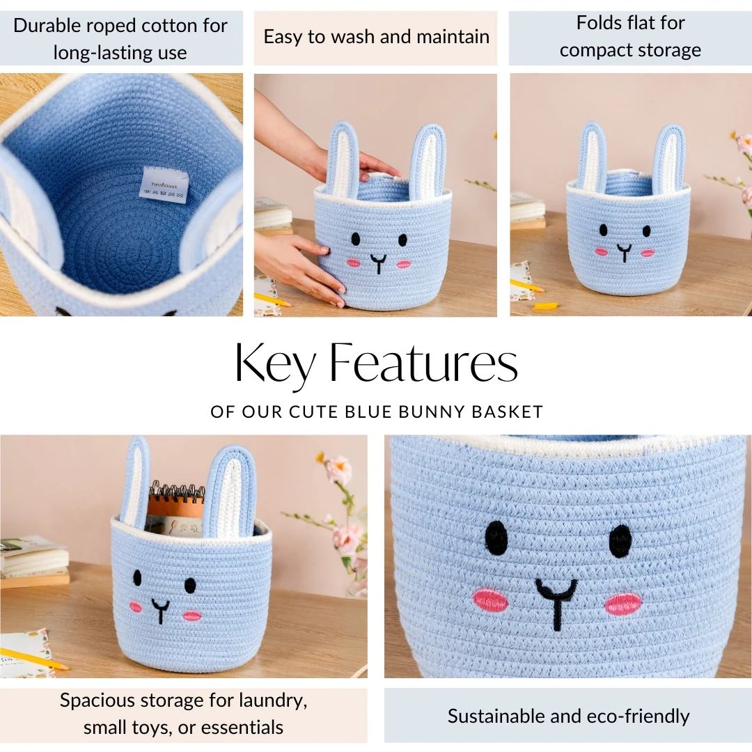 Blue Bunny Cotton Basket 17cm - Image 5