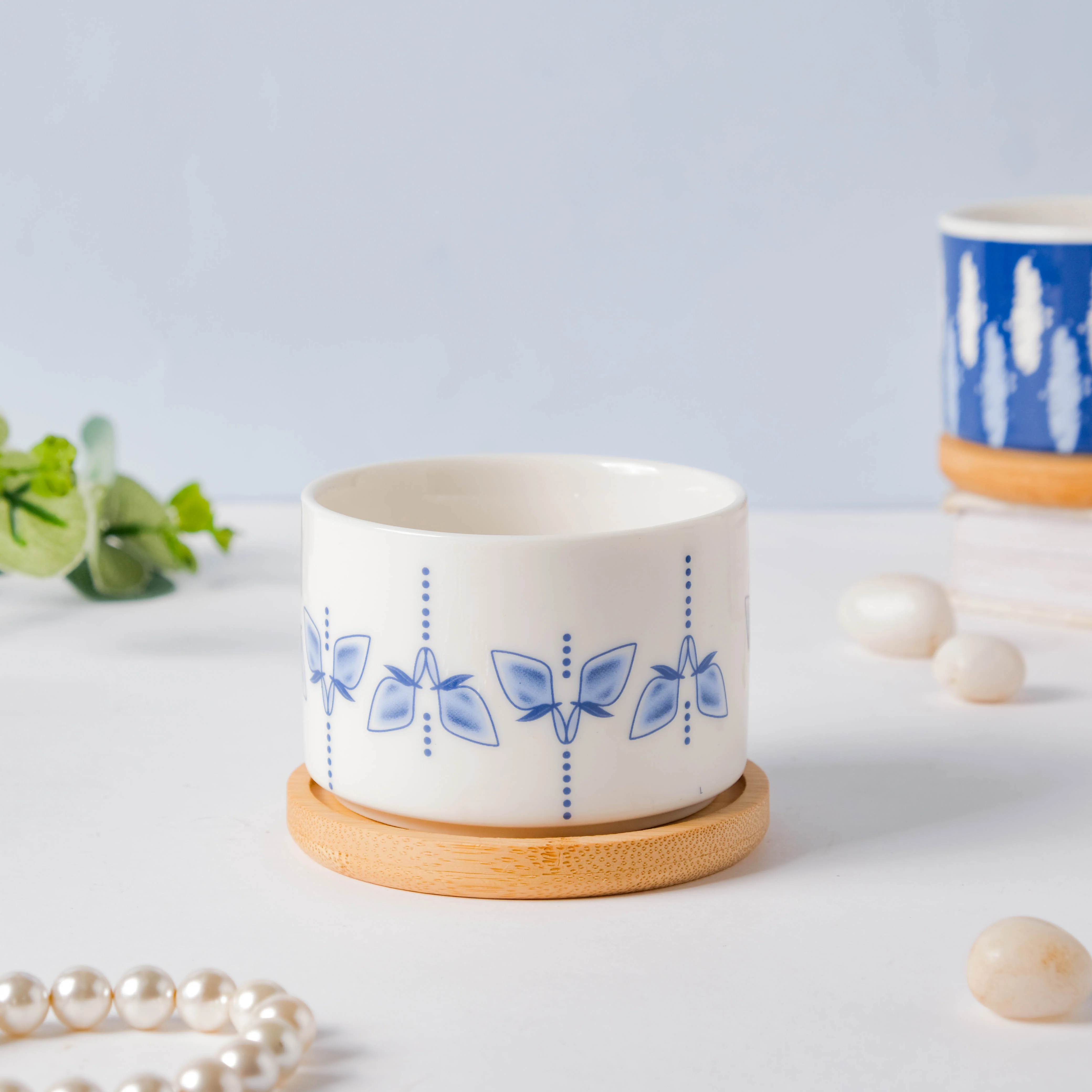Blue Dragonfly Japanese Planter With Wooden Coaster