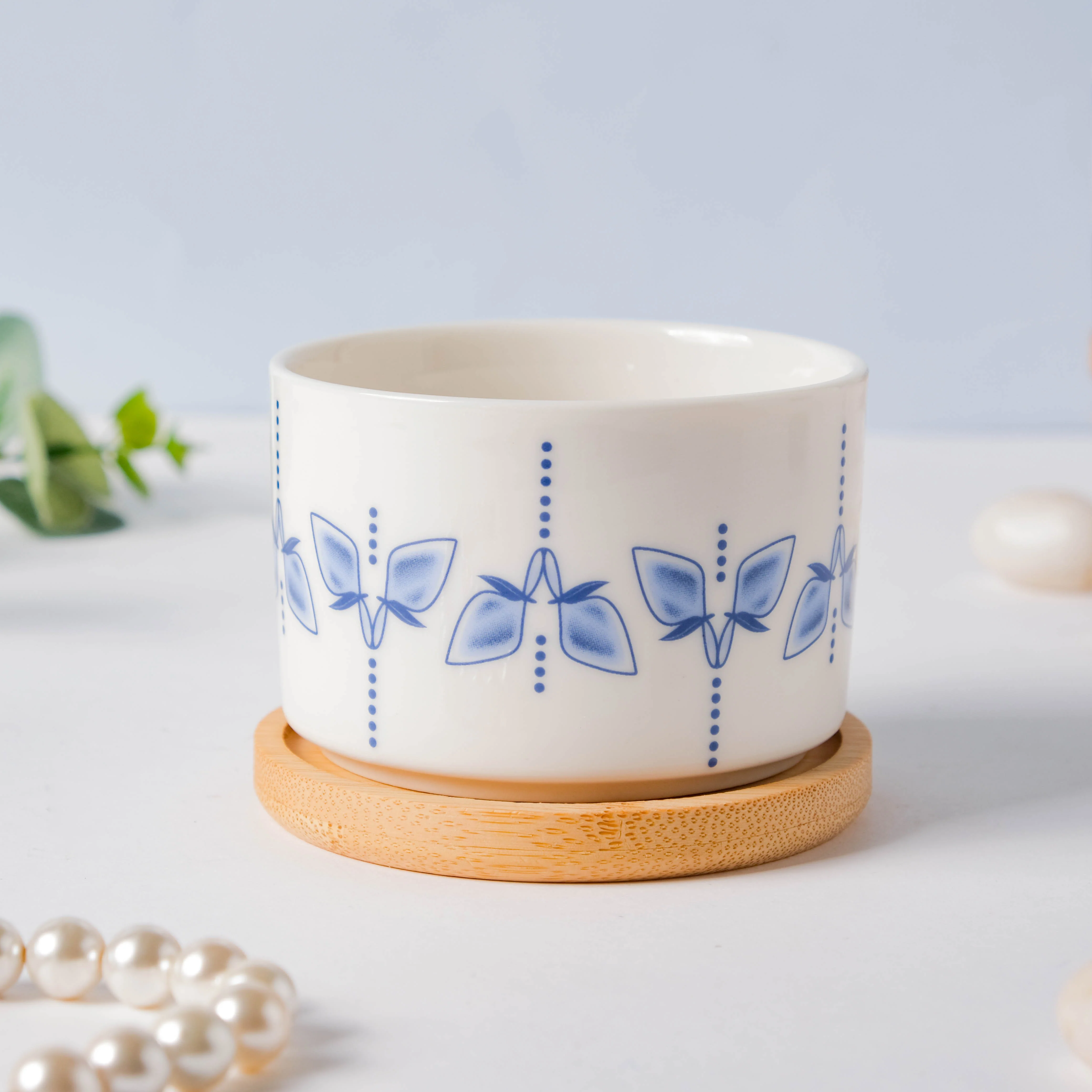 Blue Dragonfly Japanese Planter With Wooden Coaster - Image 4