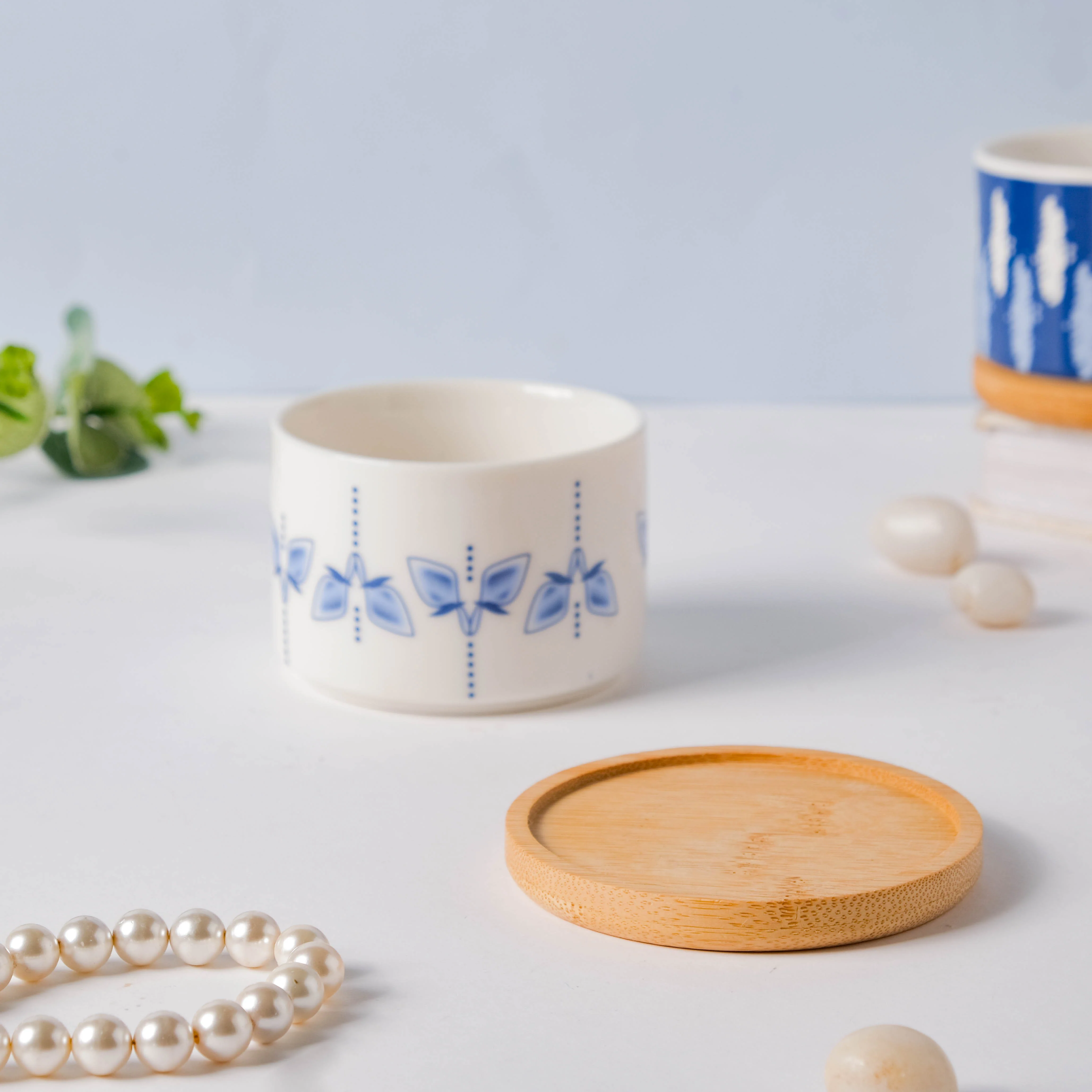 Blue Dragonfly Japanese Planter With Wooden Coaster - Image 6