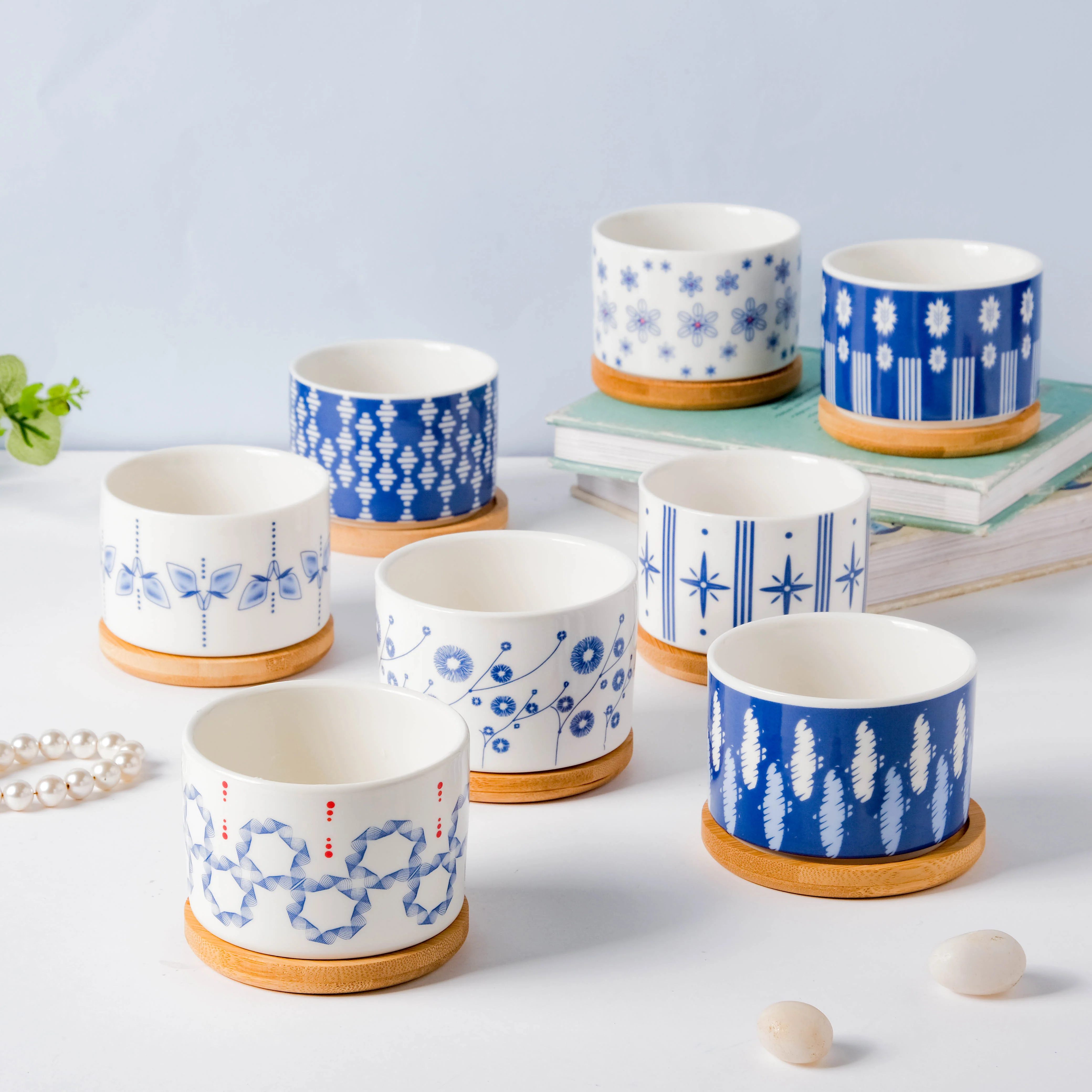 Blue Dragonfly Japanese Planter With Wooden Coaster - Image 9
