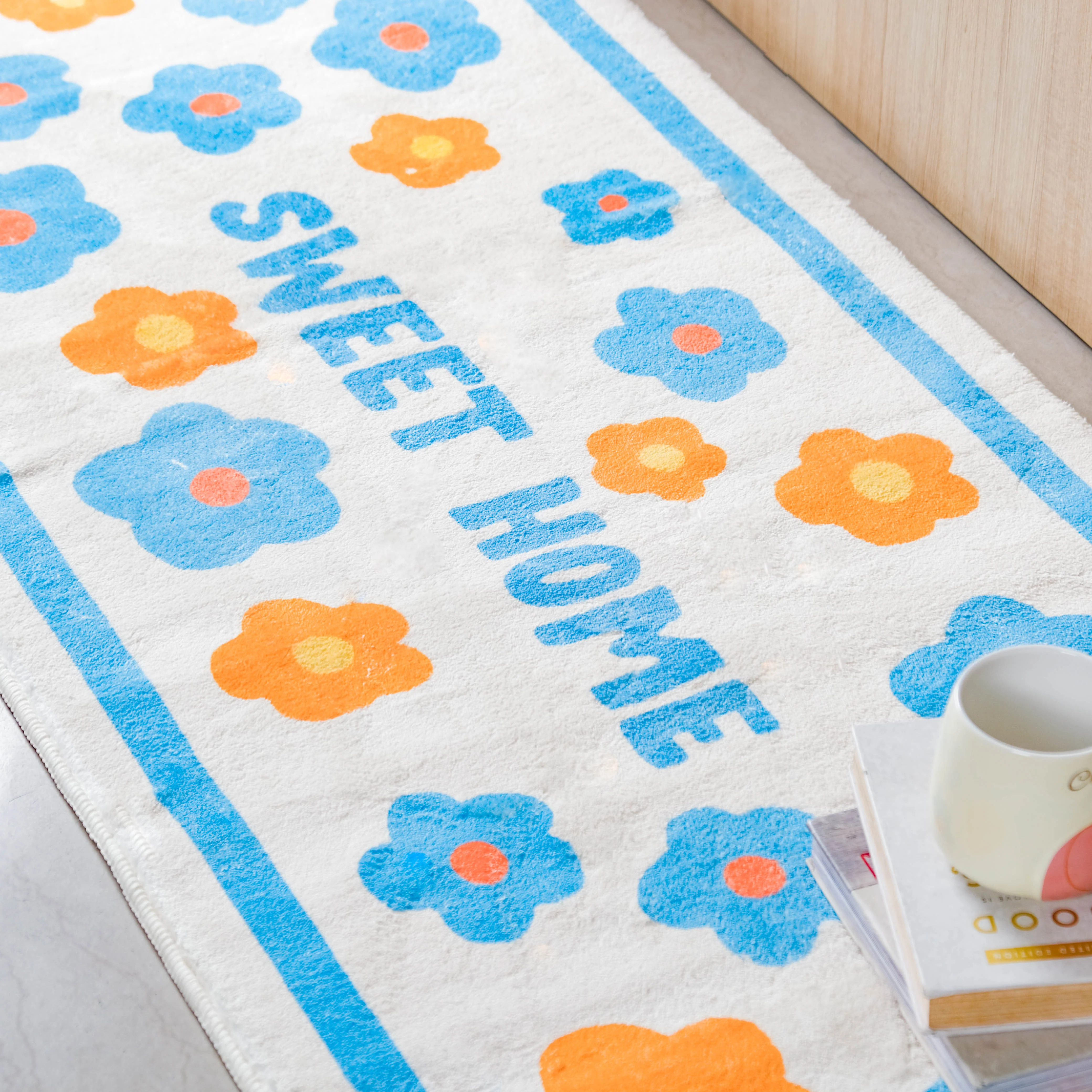 Blue Flower Bedside Runner Rug - Image 5