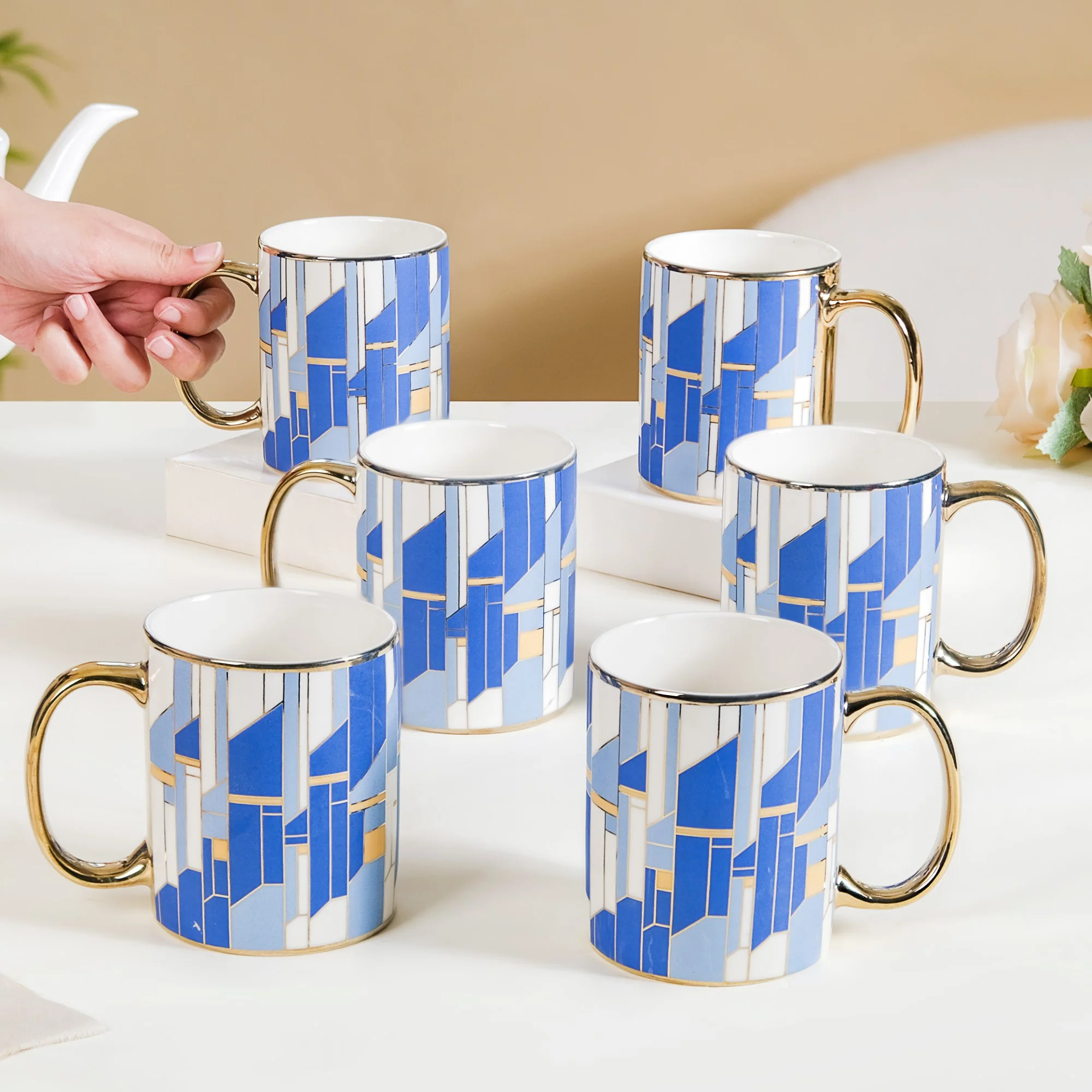 Blue Gold Tea Cup Set of 6 350ml - Image 2