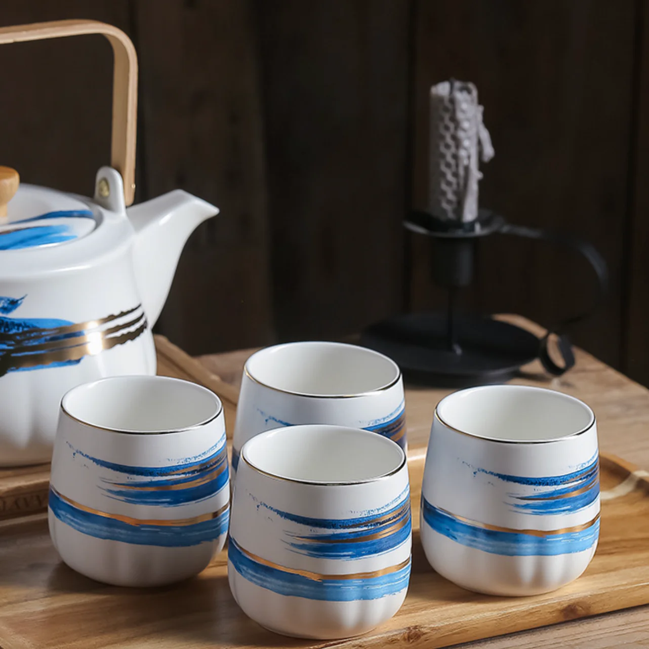Blue Porcelain Tea Pot Set - Image 2