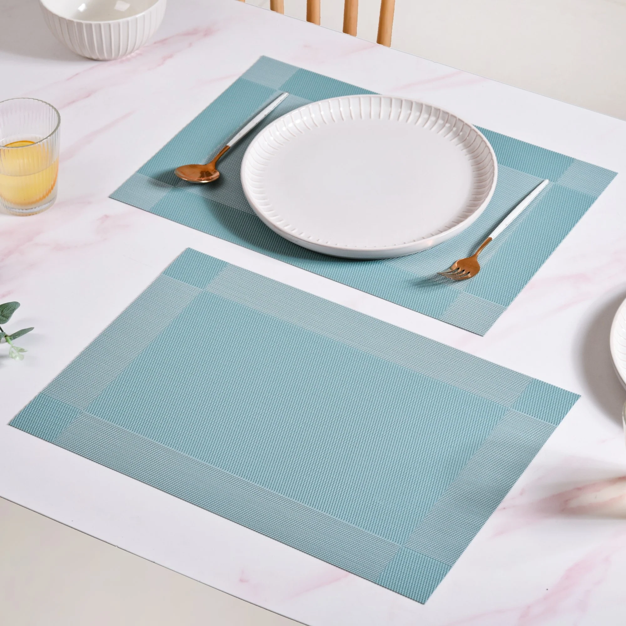 Blue Reversible Dining Table Mats Set Of 6 - Image 2