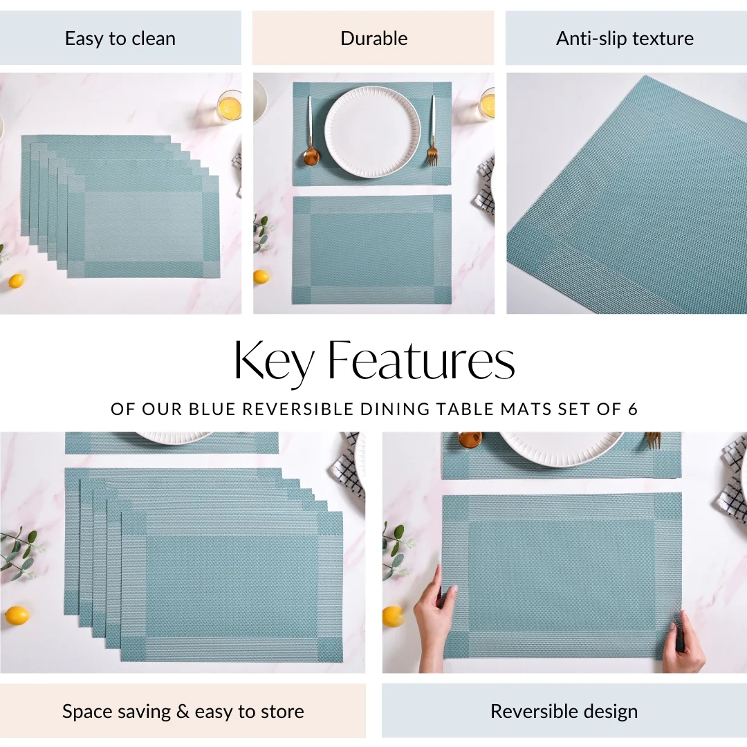 Blue Reversible Dining Table Mats Set Of 6 - Image 5