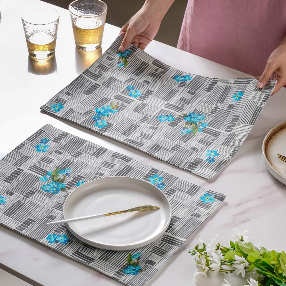 Bluebell Dining Cotton Printed Table Mat Grey Set Of 2 - Image 4