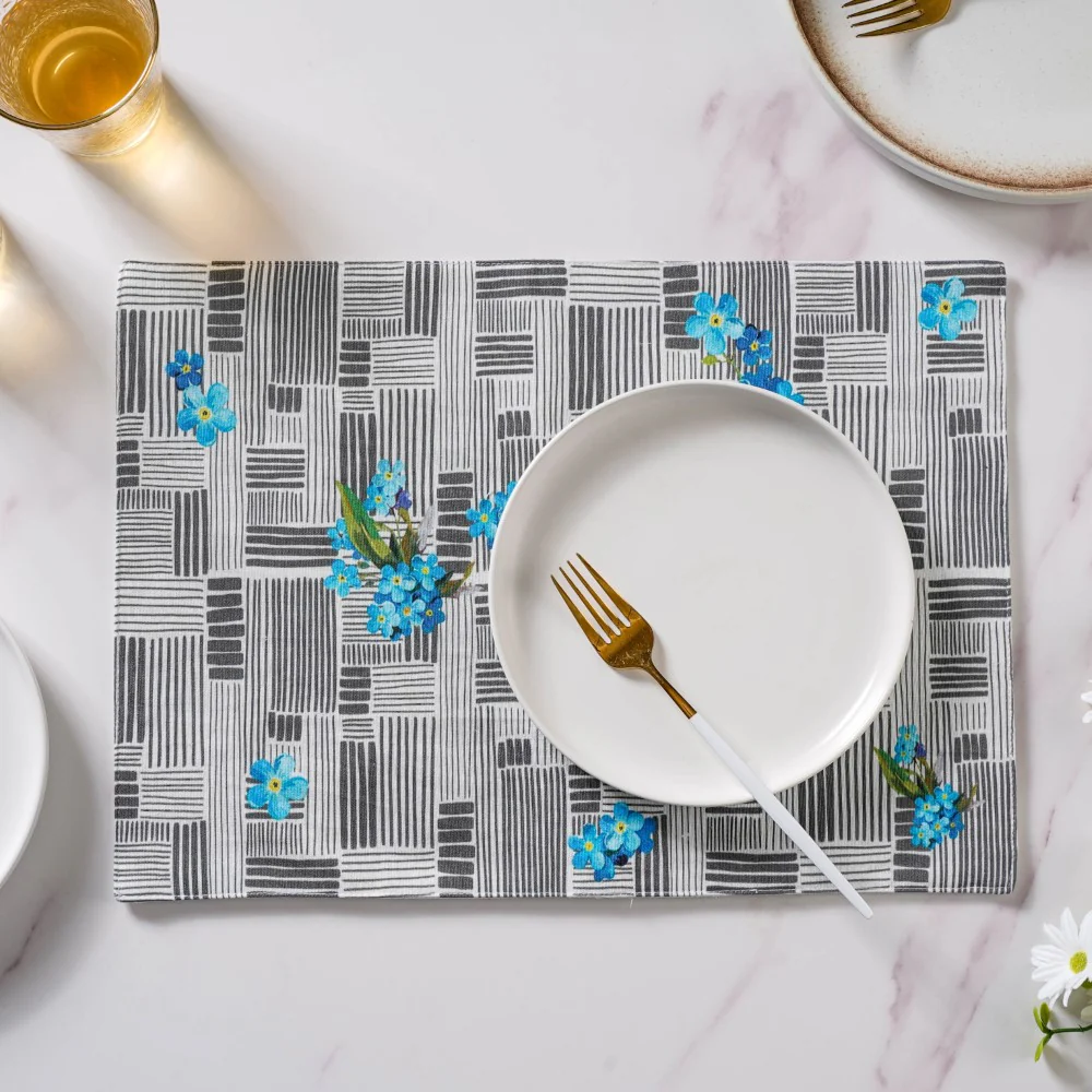Bluebell Dining Cotton Printed Table Mat Grey Set Of 6 - Image 7