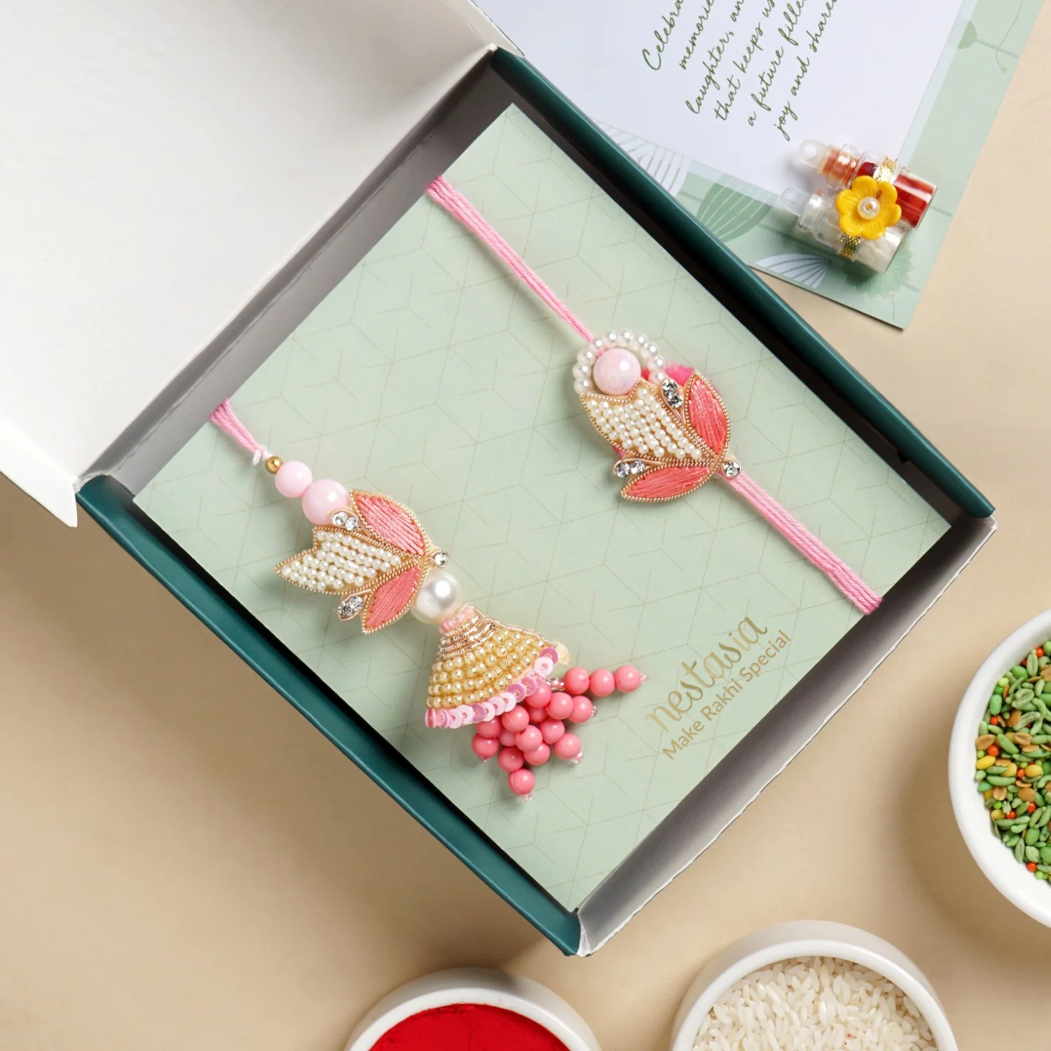 Blush And Pearl Rakhi Lumba Set - Image 5