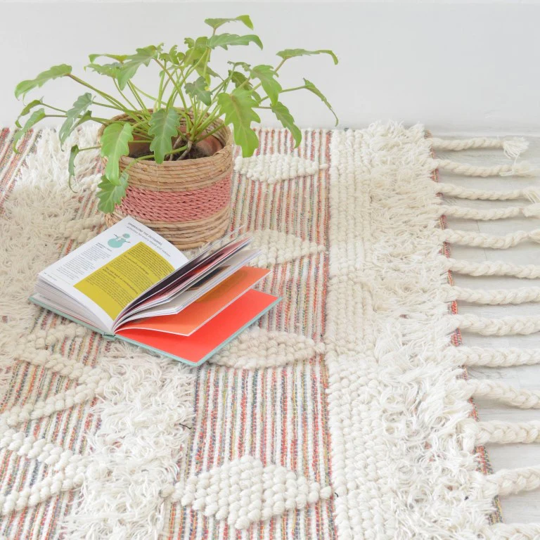 BOHO Ezra Hand Woven Rug - Multicolour & Natural White - Image 4