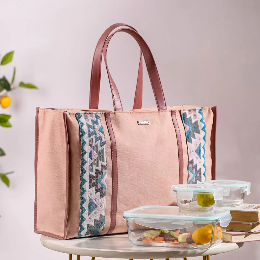 Boho Shopper Bag Pink Large 17 X 12 Inch - Image 4