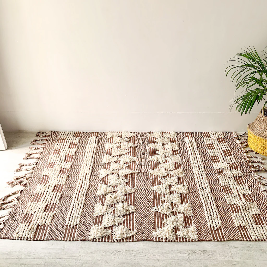 BOHO Ophelia Hand Woven Rug - Brown & White - Image 4