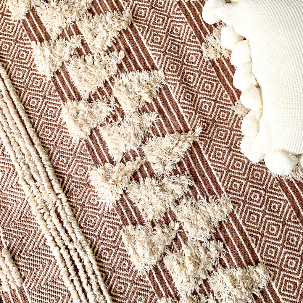 BOHO Ophelia Hand Woven Rug - Brown & White - Image 7