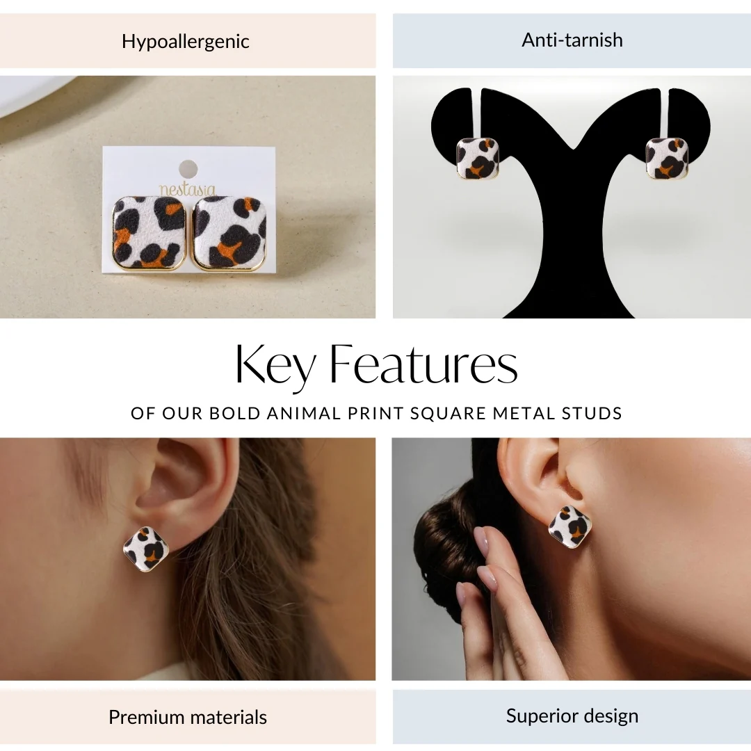 Bold Animal Print Square Metal Studs - Image 4