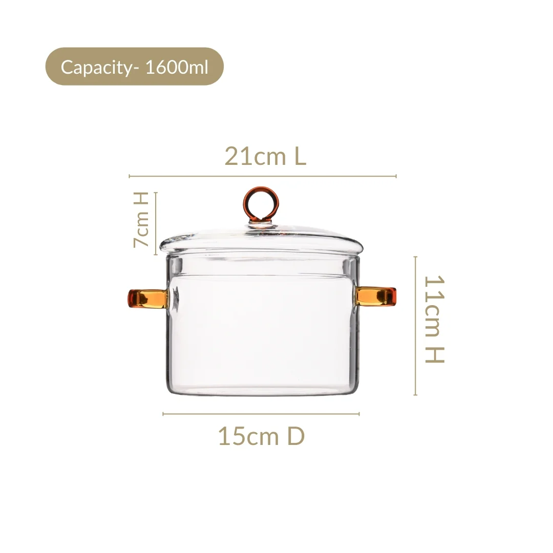 Borosilicate Cooking Pot With Amber Handles 1600ml - Image 4