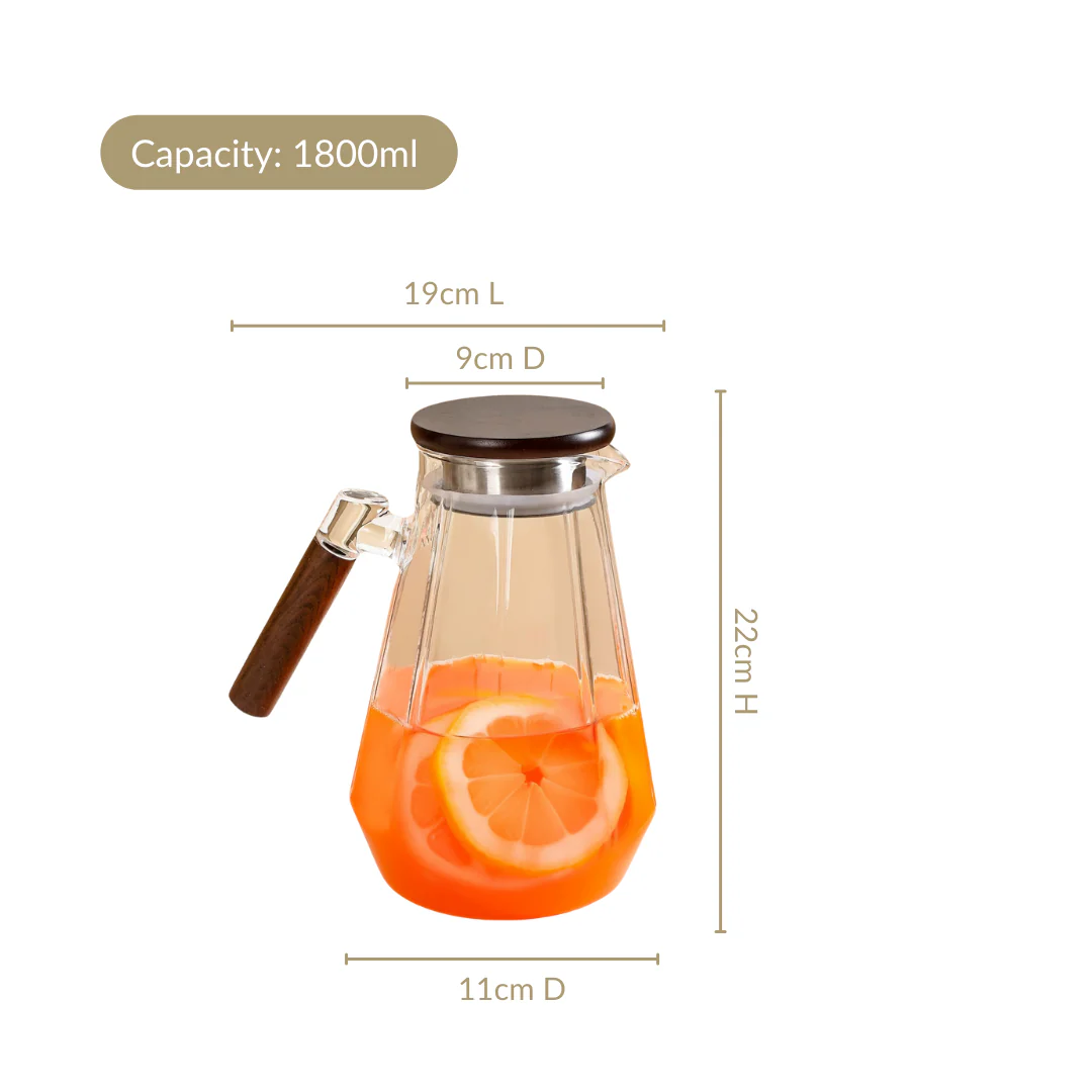 Geometric Borosilicate Glass Jug With Wooden Handle 1800ml - Image 3
